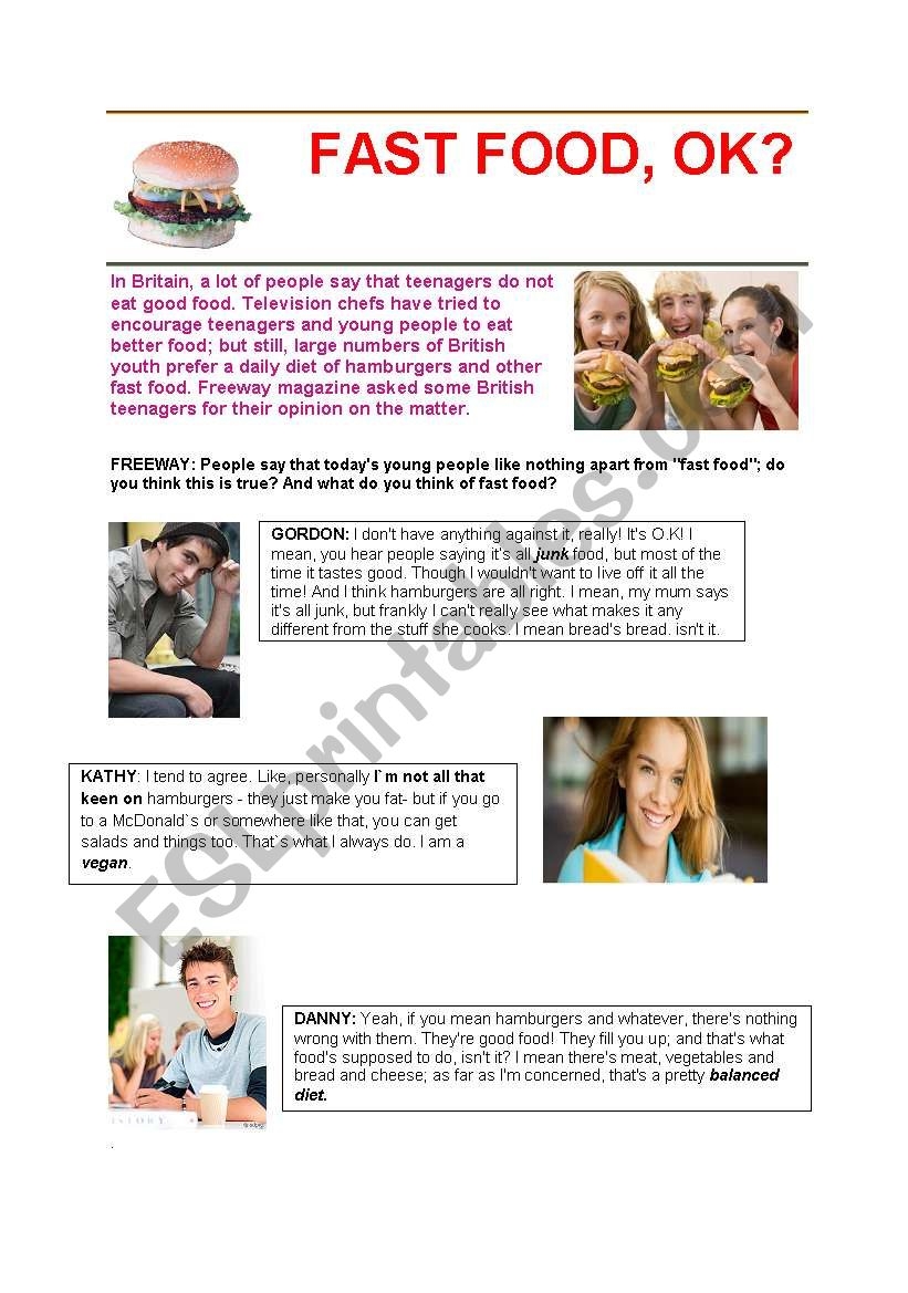Fast Food Reading With Questions ESL Worksheet By AishaC