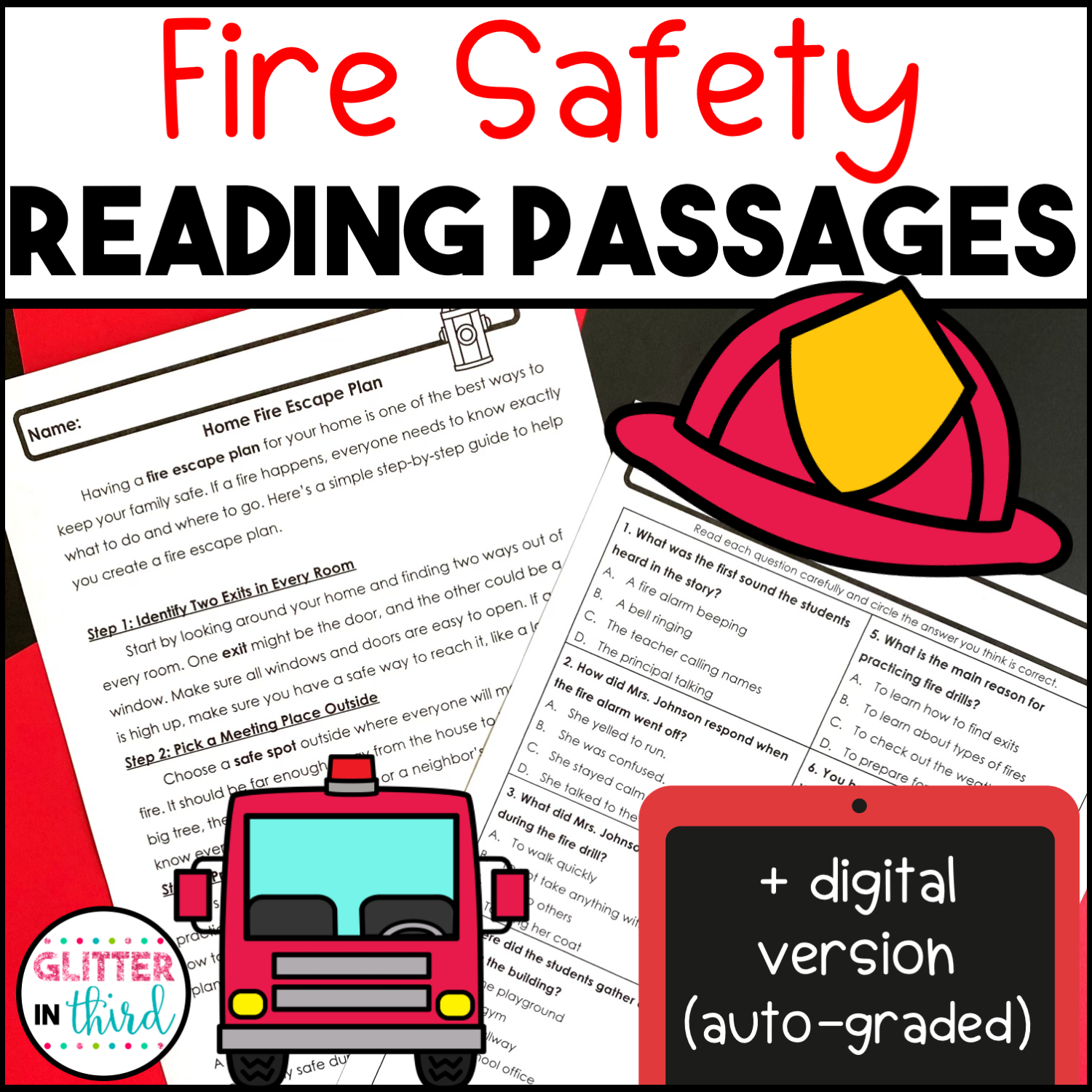 Fire Safety Week Reading Comprehension Activities Passages Worksheets Glitter In Third Fire Safety Week Reading Comprehension Activities Passages Worksheets Glitter In Third