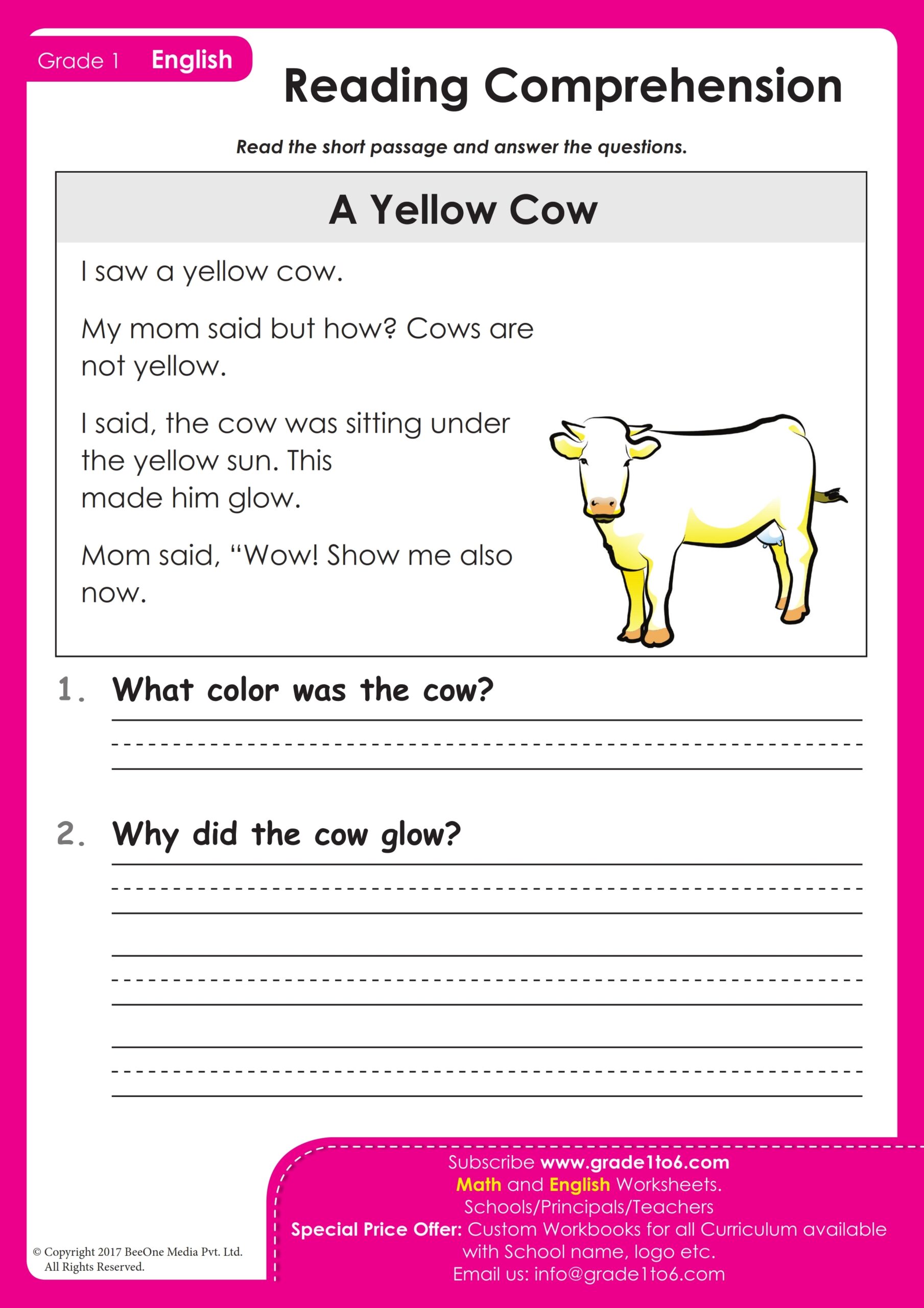 First Grade Reading Comprehension Worksheets Grade1to6