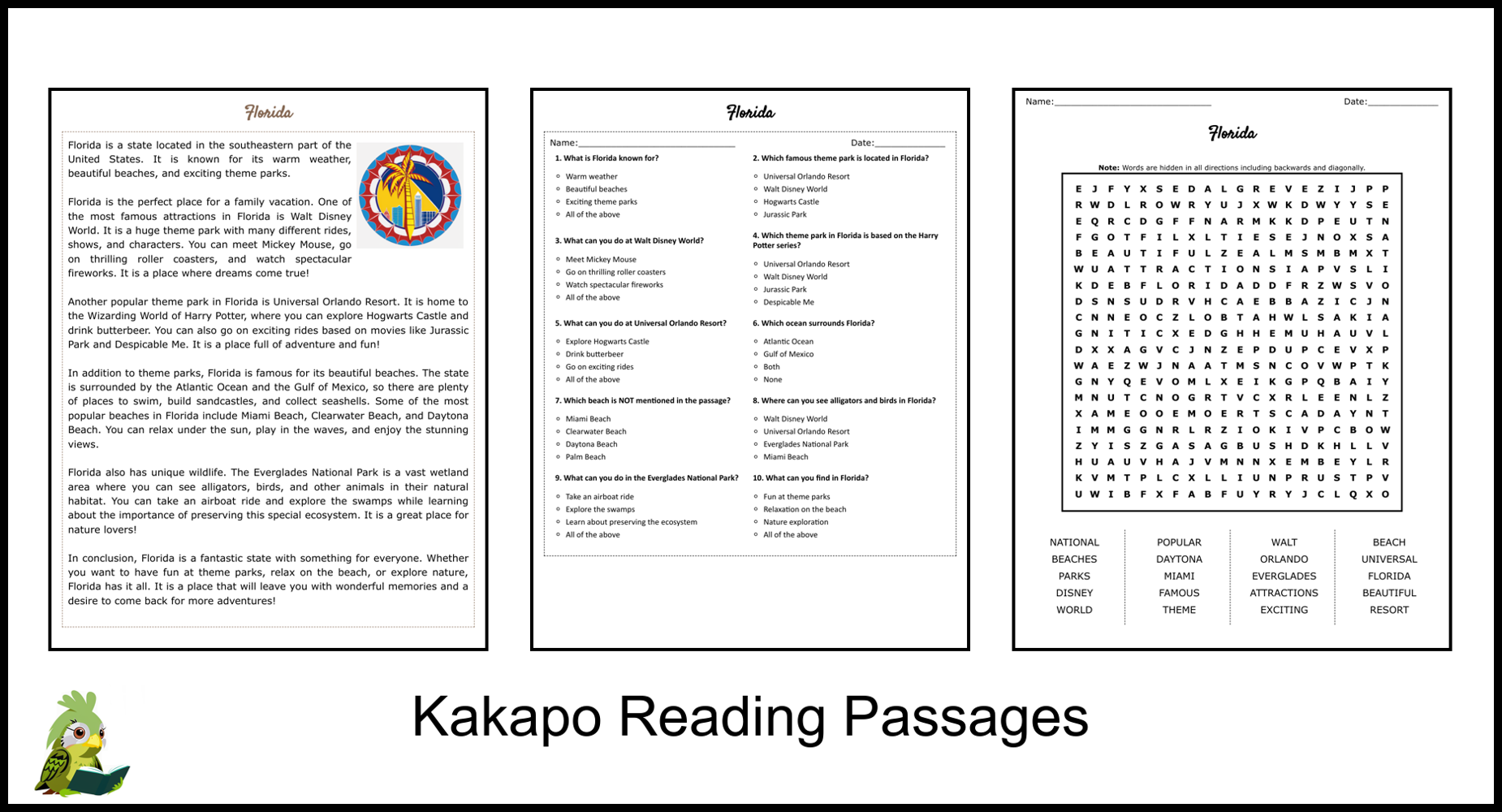 Florida Reading Comprehension Worksheets