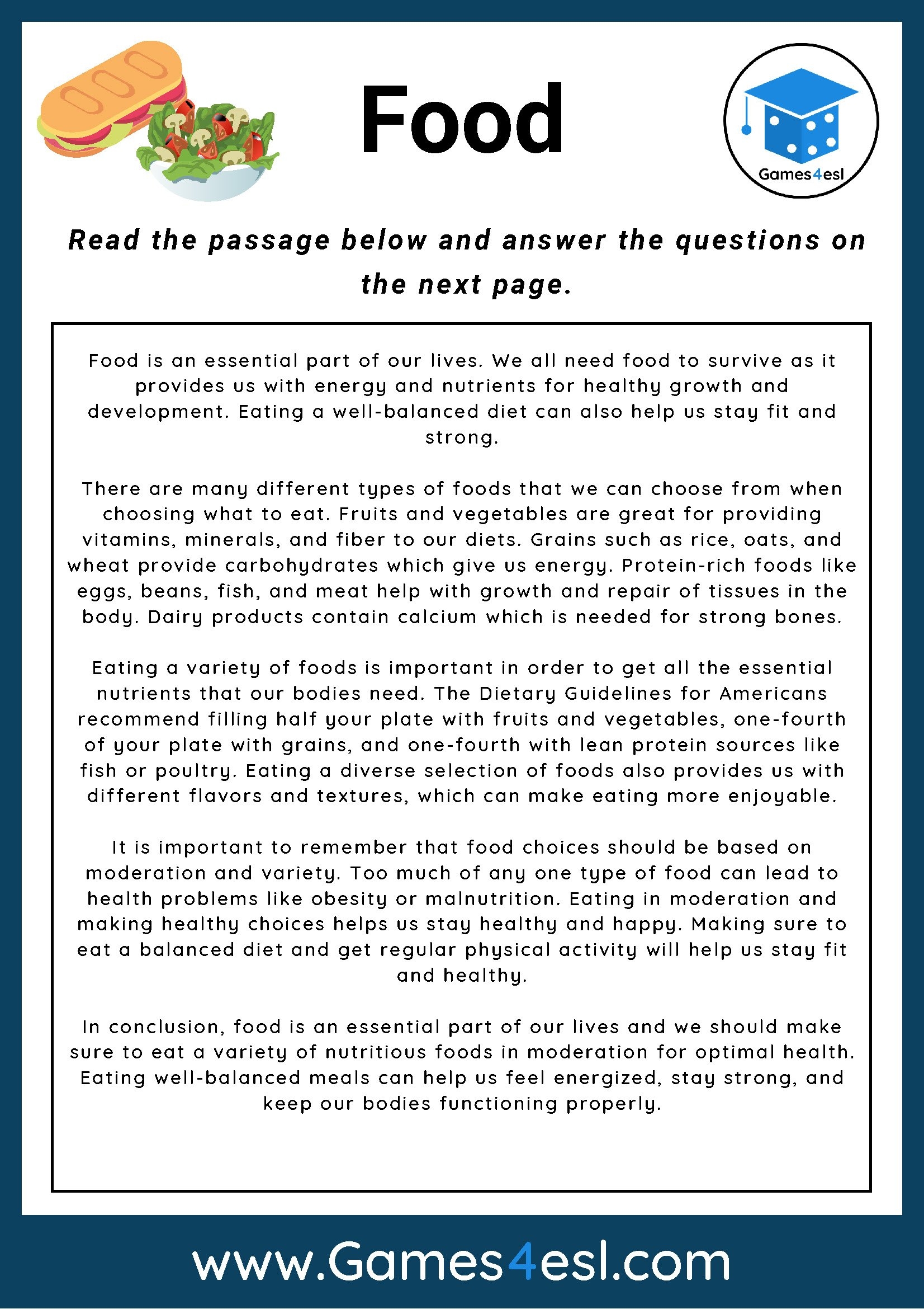 Health Life Reading Comprehension Worksheets Pdf