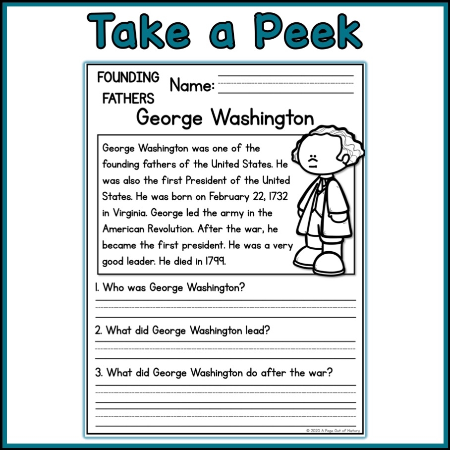 Founding Fathers Social Studies Reading Comprehension Passages K 2 Made By Teachers