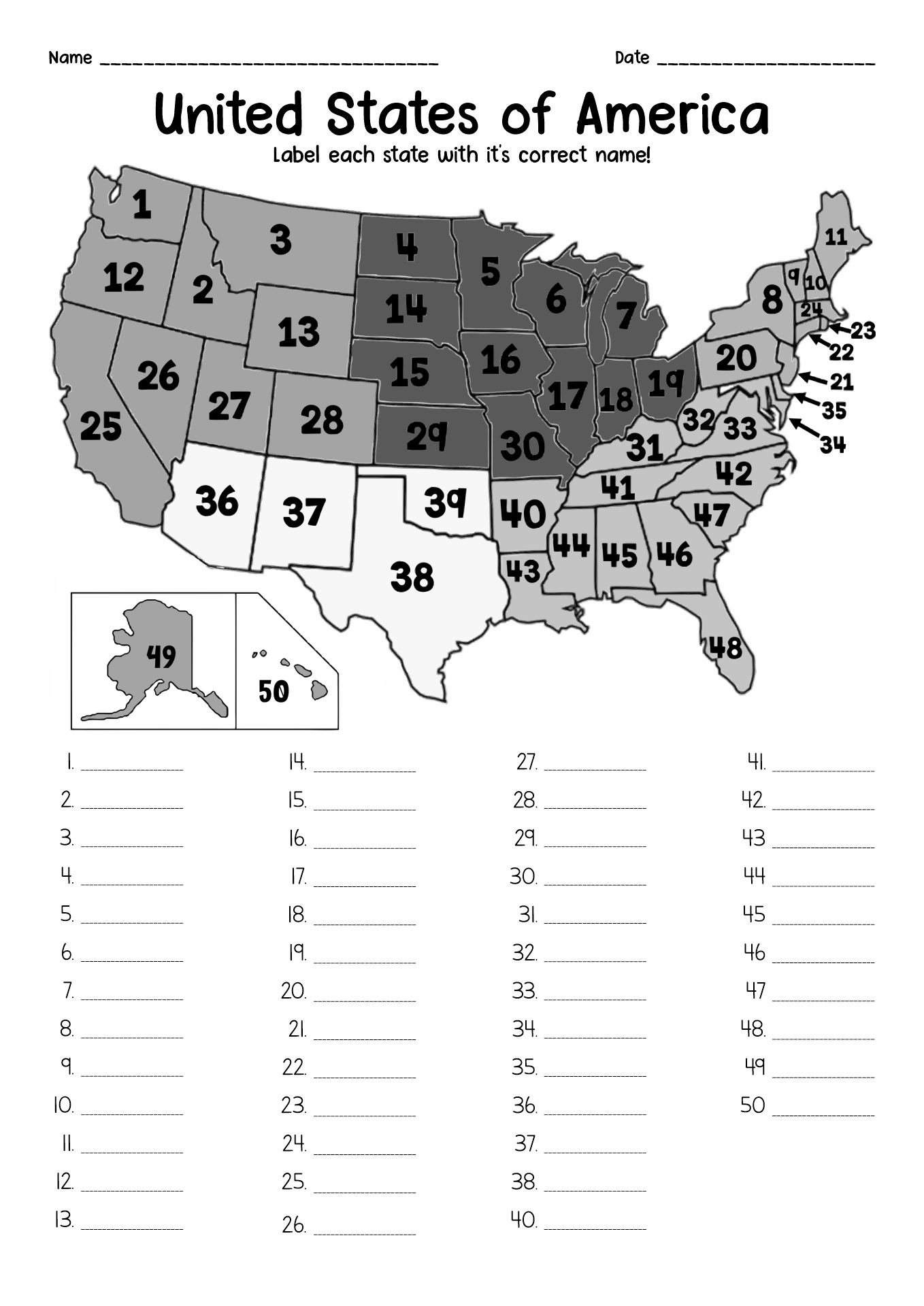Free Printable 50 States Worksheets