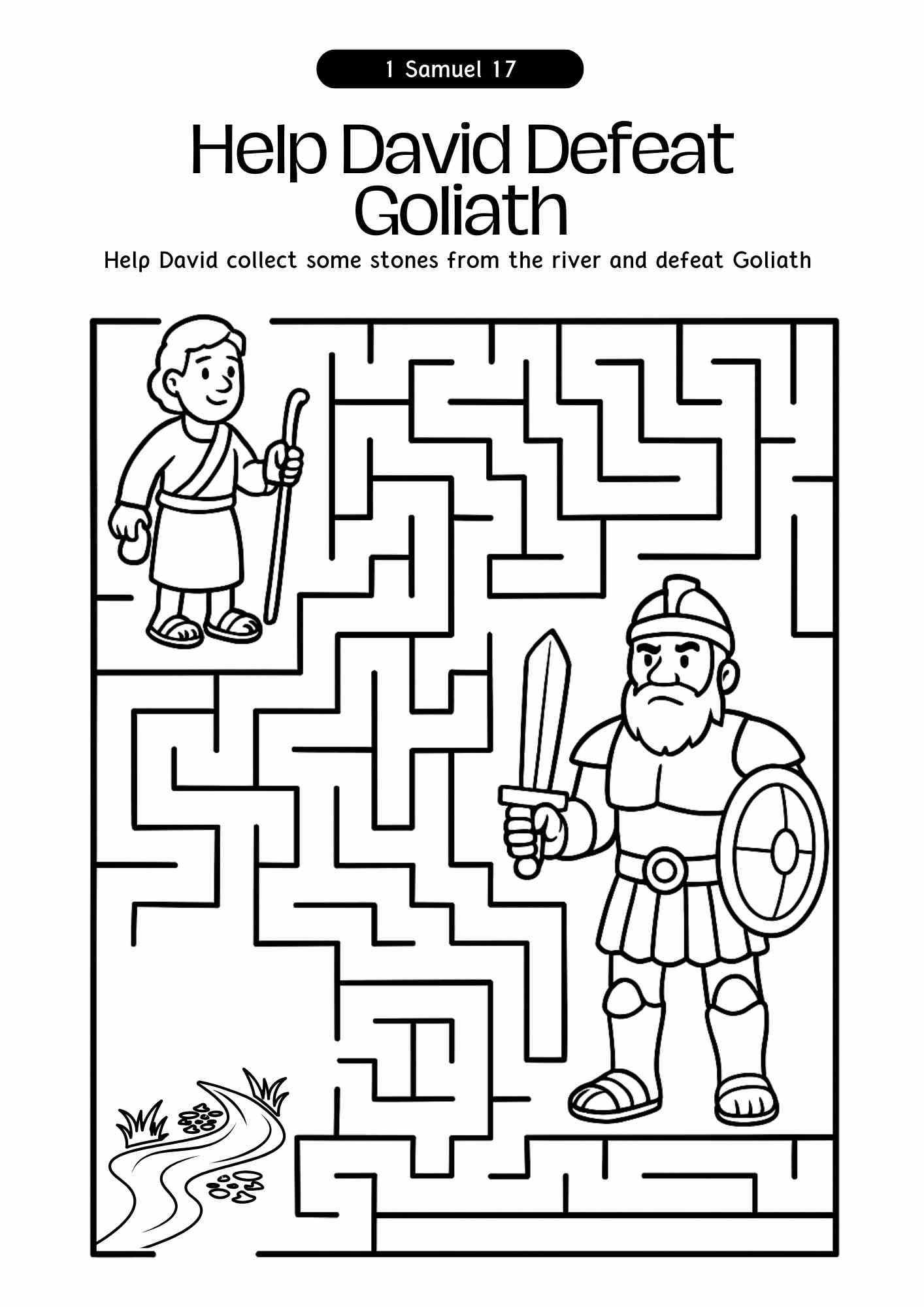 Free David And Goliath Maze Printable Bible Activity For Kids 1 Samuel 17 Free Bible Worksheets