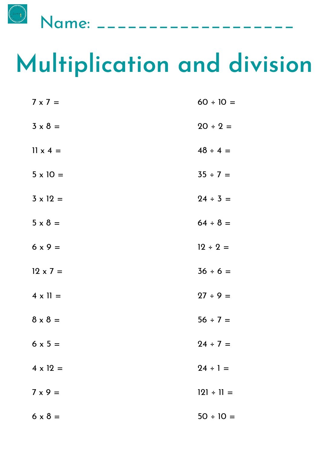Free Printable Multiplication Division Worksheets