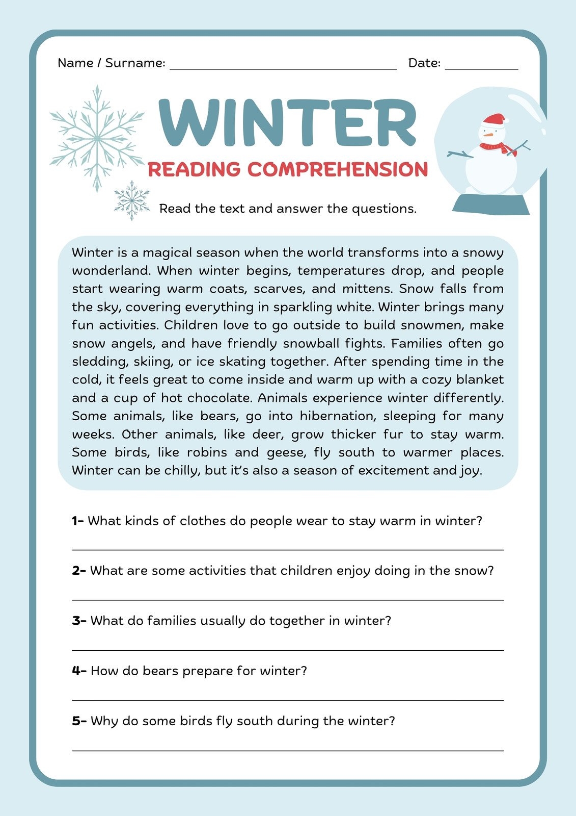3Rd Grade Worksheets Reading Comprehension