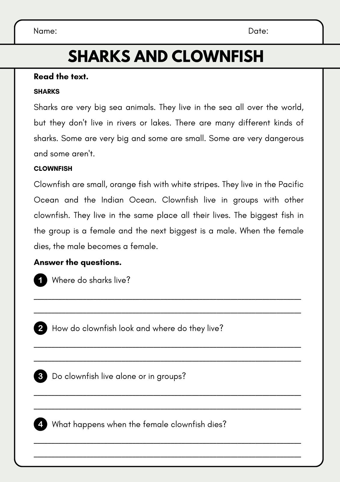 3Rd Grade Printable Reading Comprehension Worksheets