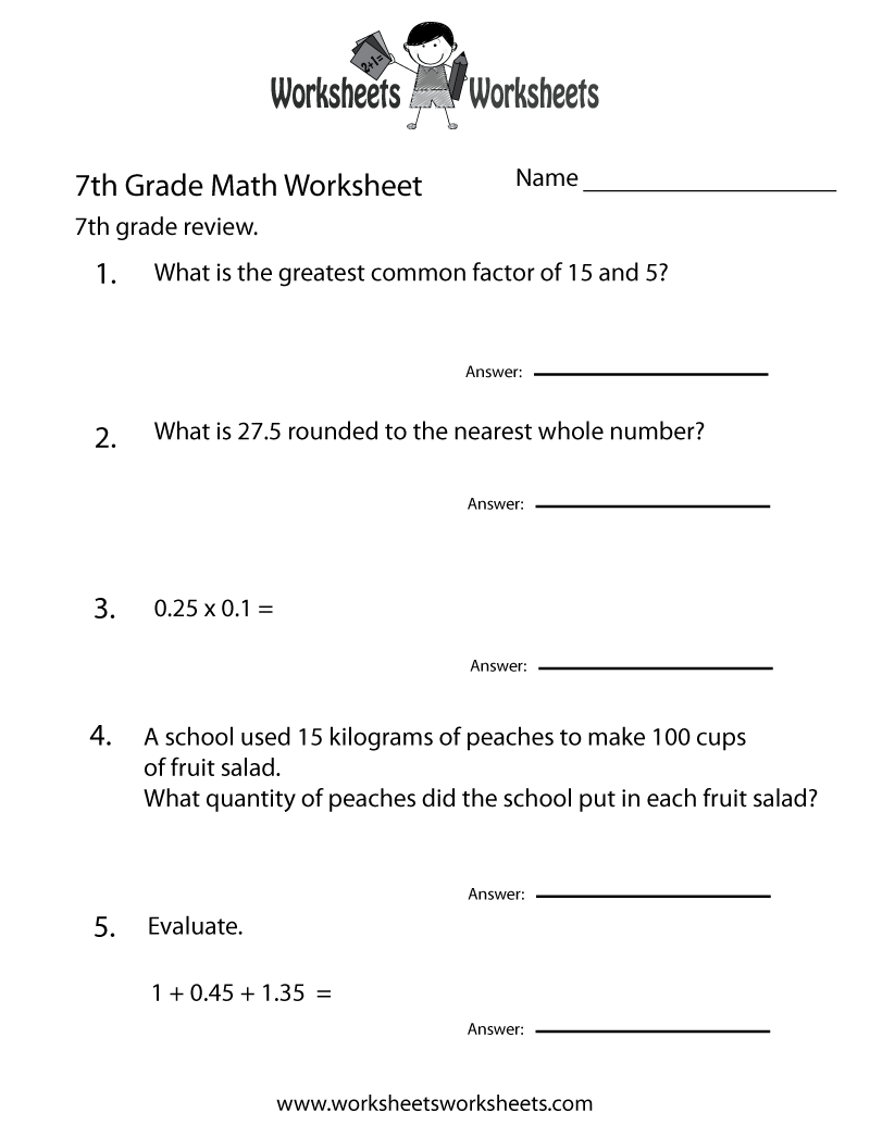 Free Printable 7Th Grade Worksheets