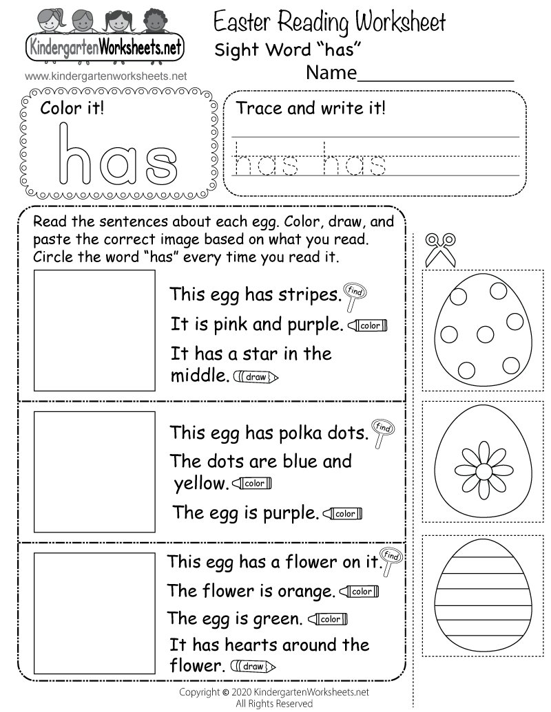 Free Printable Easter Reading Worksheet