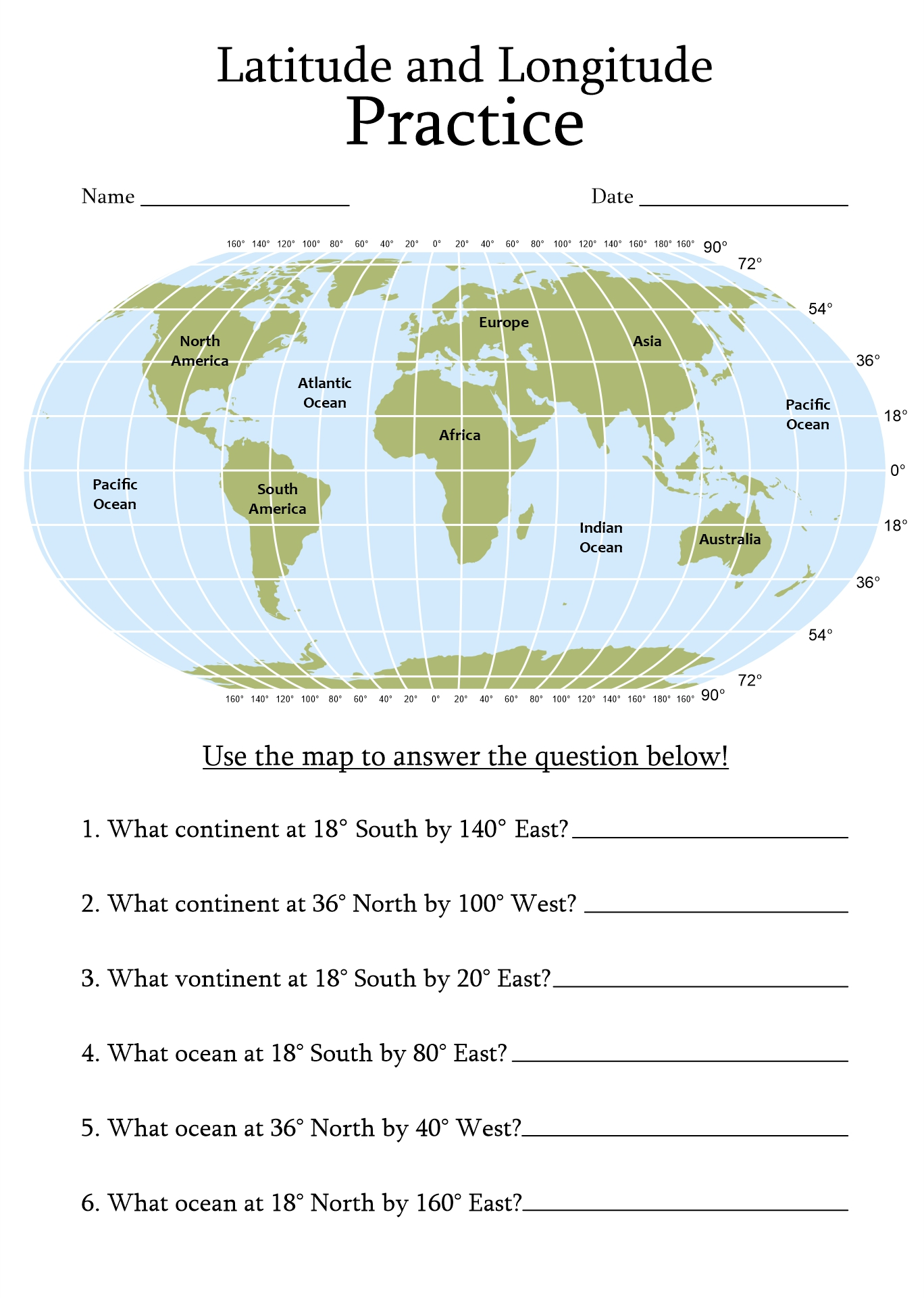 Latitude Longitude Free Printable Worksheets