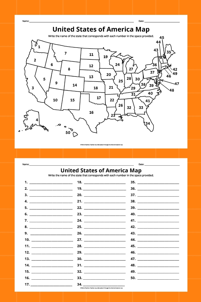 Free Printable 50 States Printable Worksheets