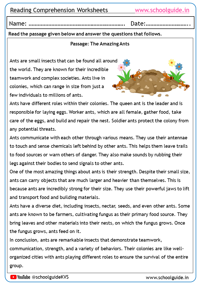 Free Reading Comprehension Worksheets Middle School