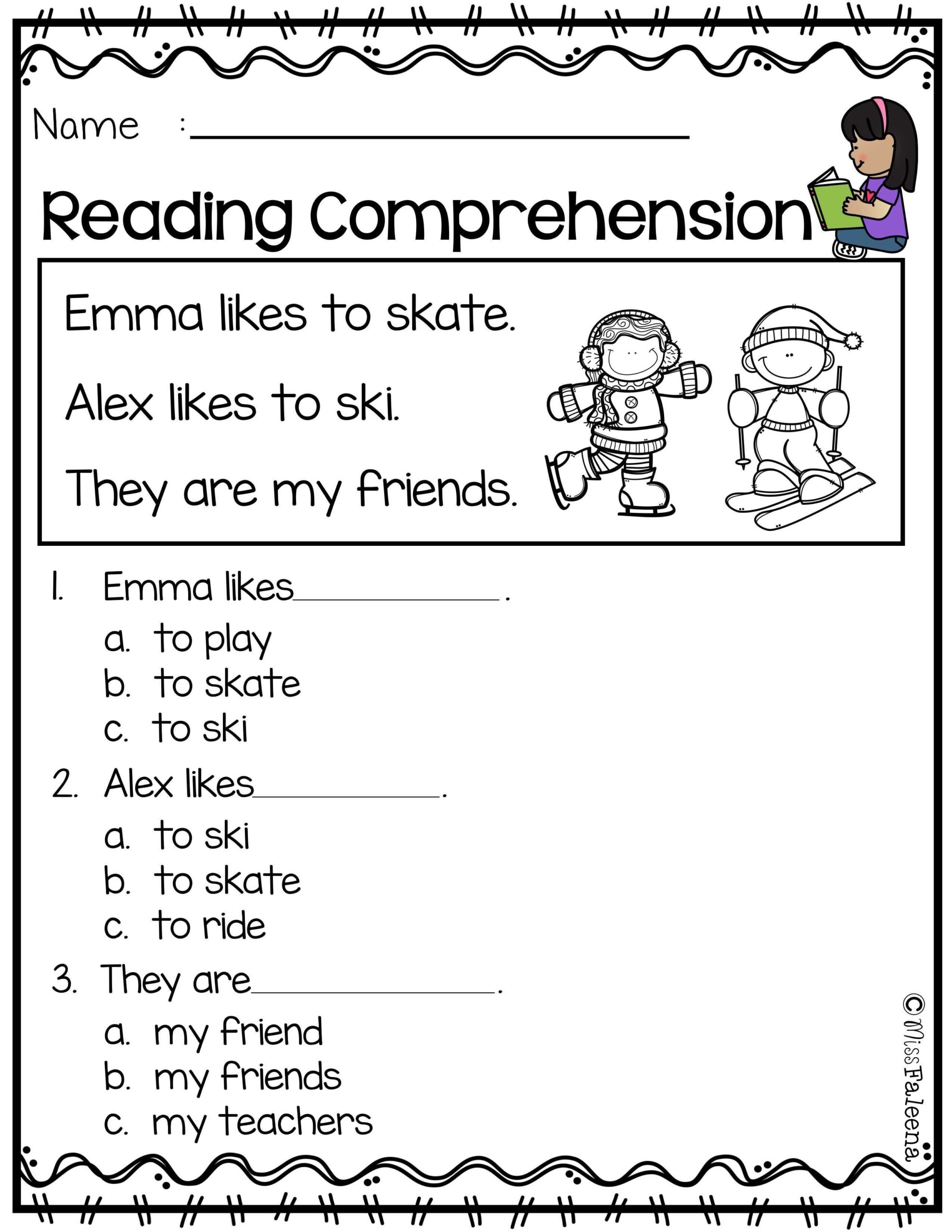 Free Pre K Reading Comprehension Worksheet