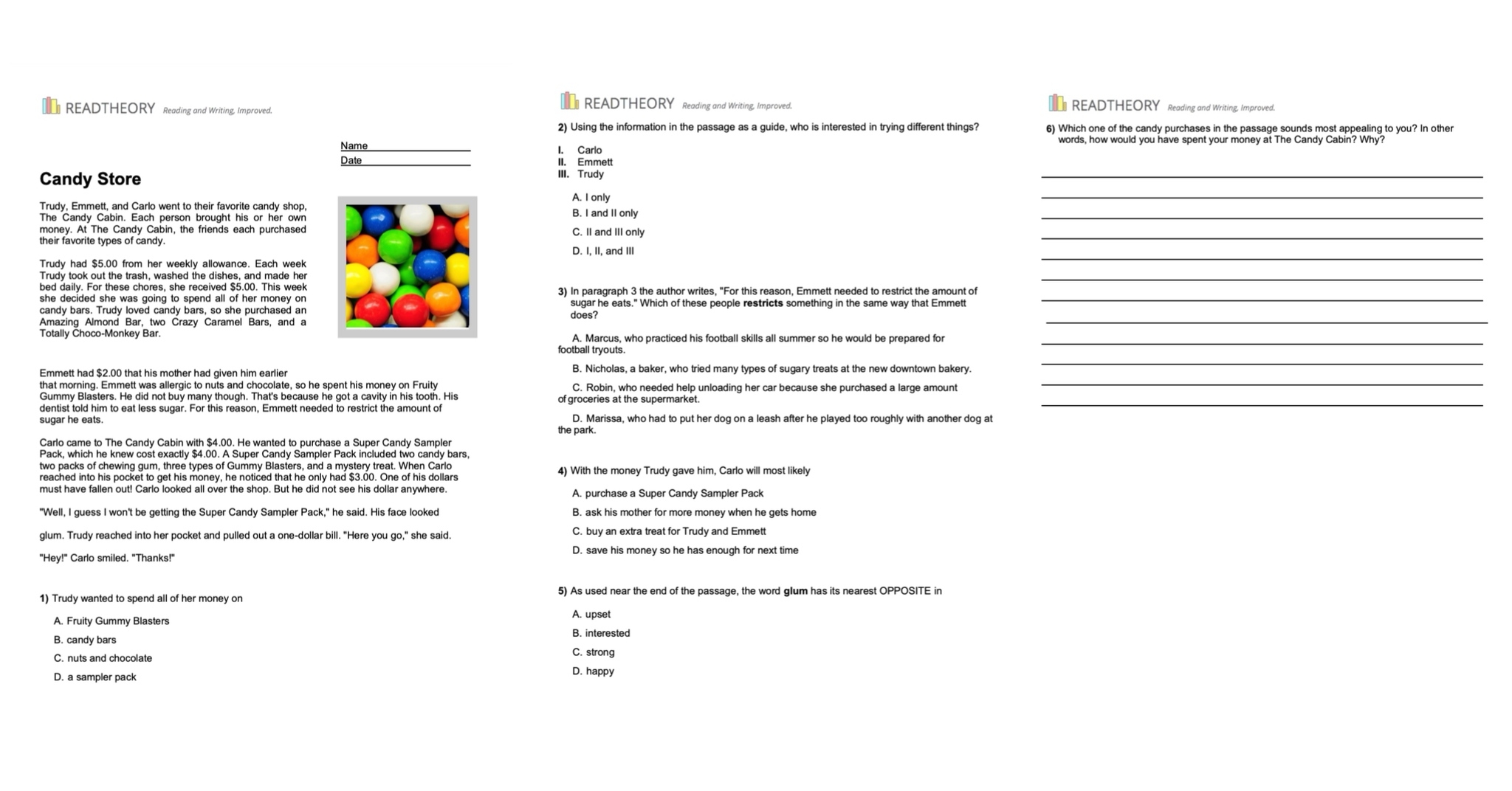 3Rd Grade Eog Reading Comprehension Worksheets