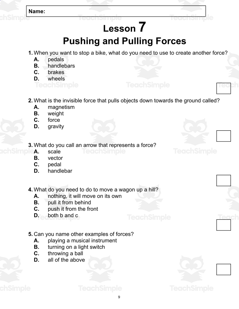 Free Science Reading Passage Pushing And Pulling Forces PDF By Teach Simple