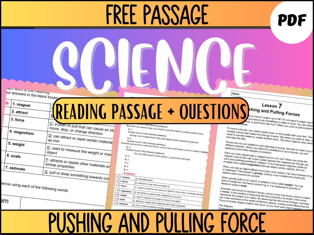 Free Force Reading Comprehension Worksheets