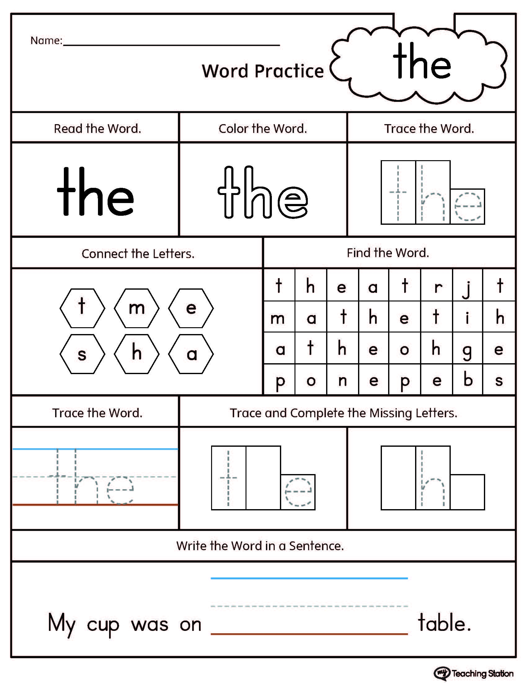 Free Printable Kindergarten Worksheets Sight Words