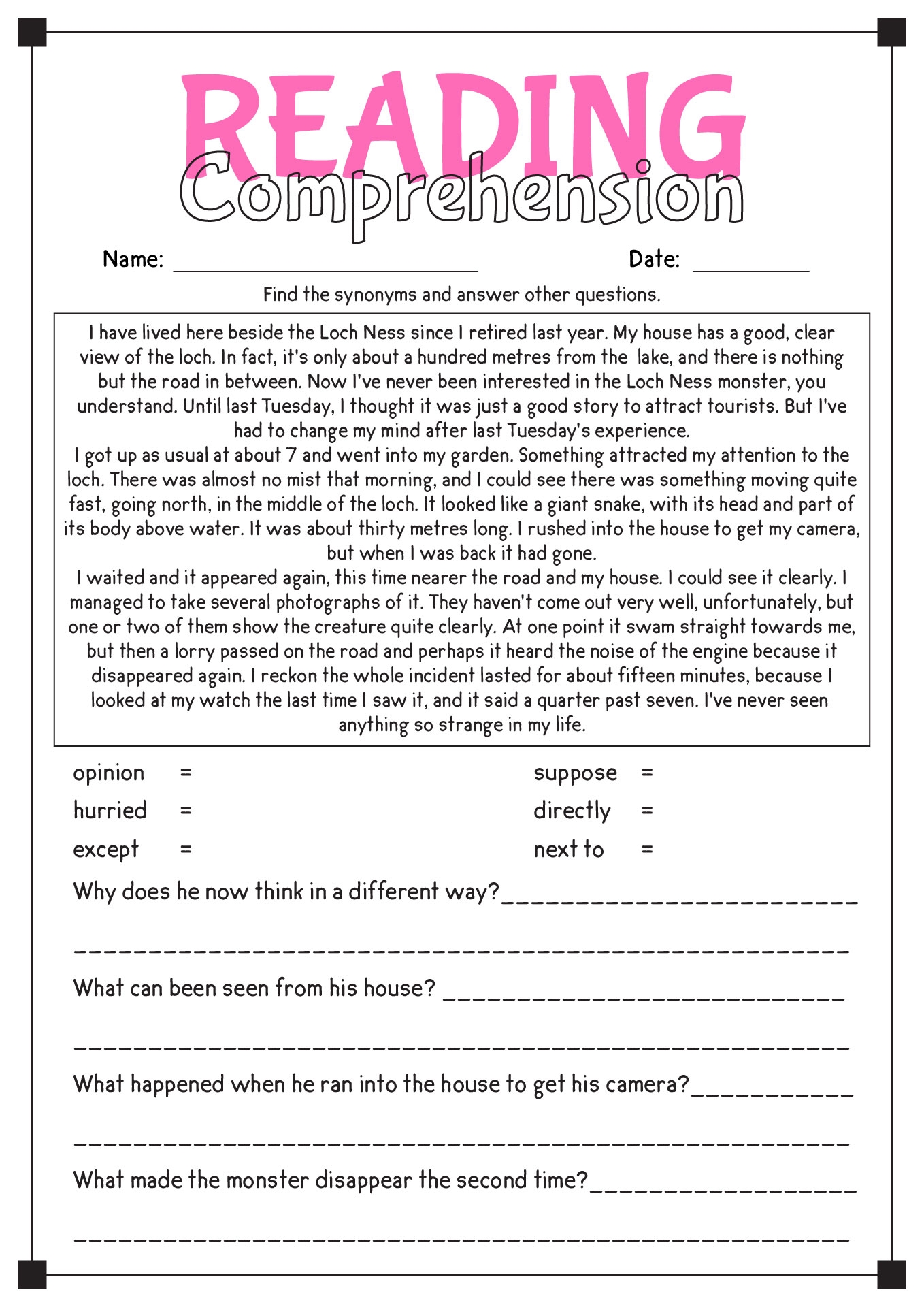 Free Reading Comprehension Worksheets Adults