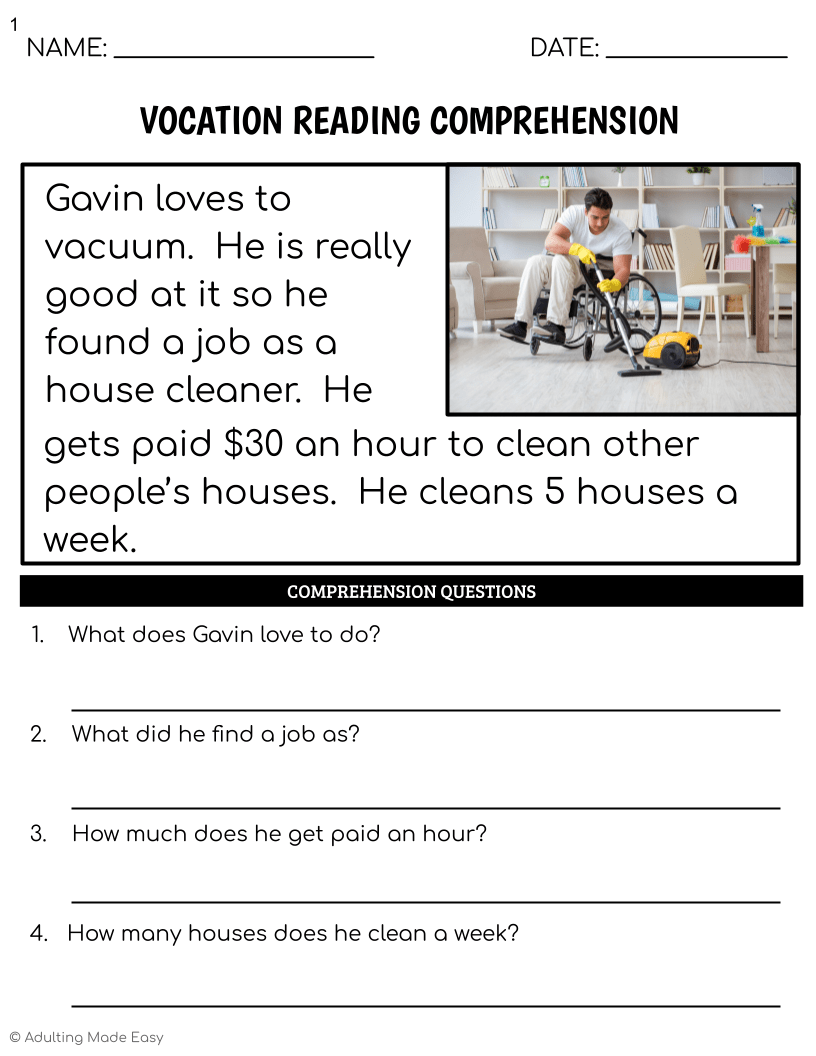 Basic Reading Comprehension Worksheets For Adults