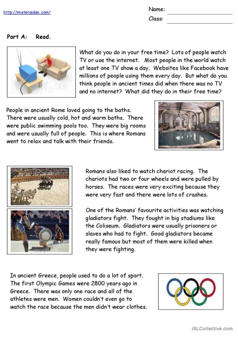 Free Time In Ancient Rome Reading Fo English ESL Worksheets Pdf Doc