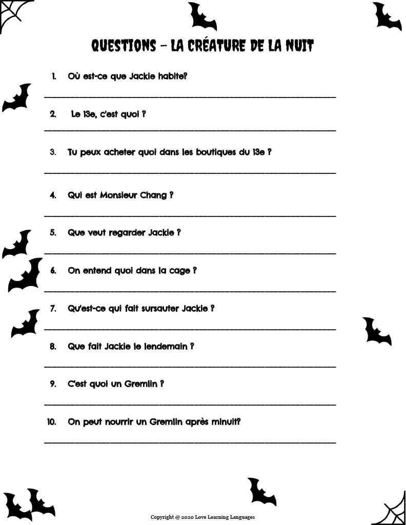 French Halloween Reading And Listening Comprehension Story 4 La Creature De La Nuit By Teach Simple