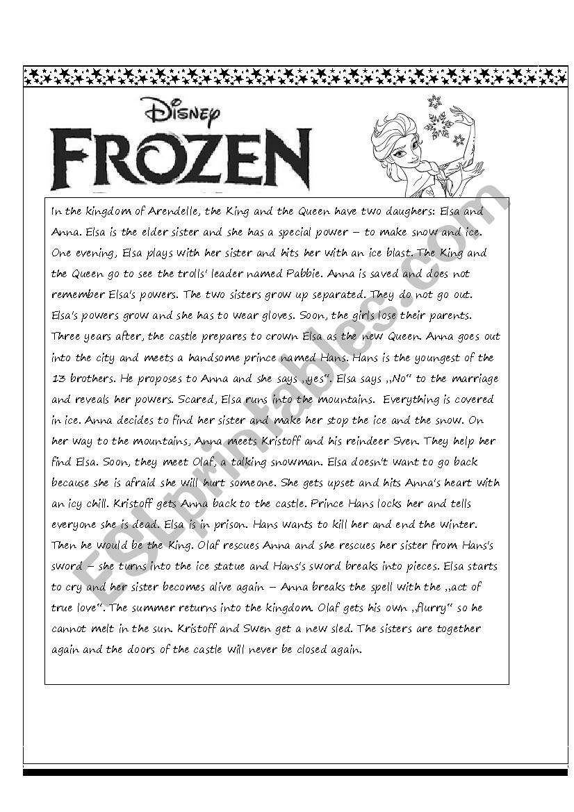 Frozen Reading Comprehension Worksheets