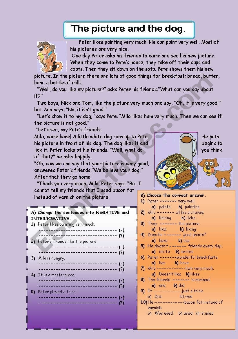 Funny Reading comprehension The Picture And The Dog ESL Worksheet By Nurikzhan