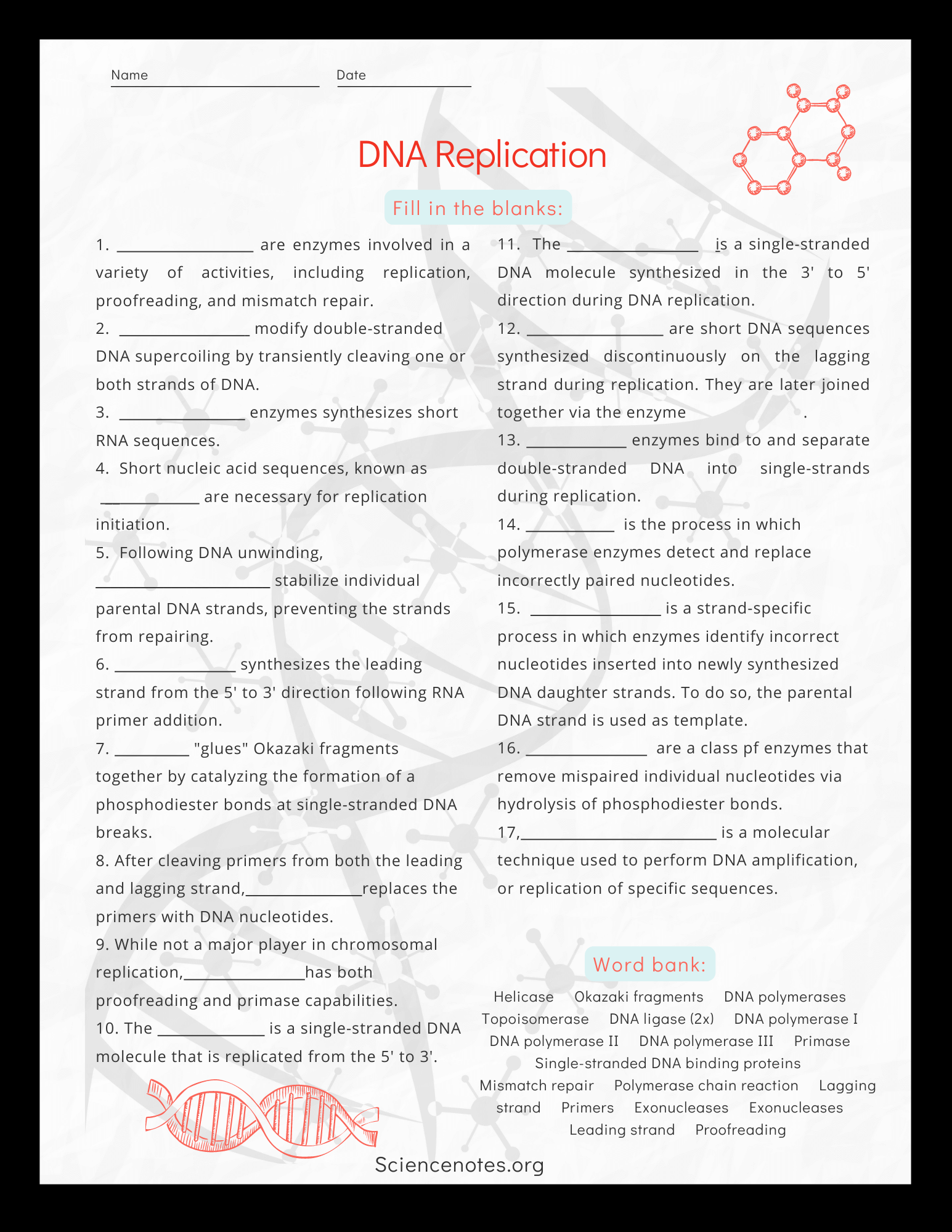 Biology Genes Reading Comprehension Worksheets