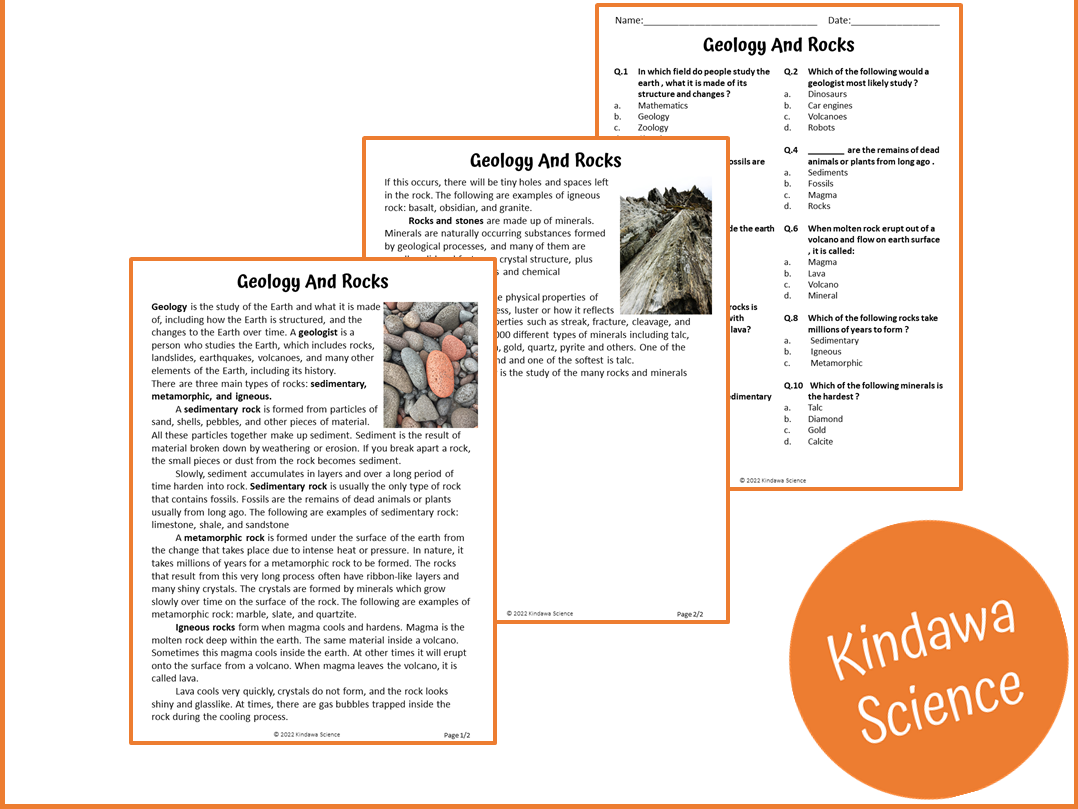 Geology And Rocks Reading Comprehension Passage And Questions PDF Teaching Resources