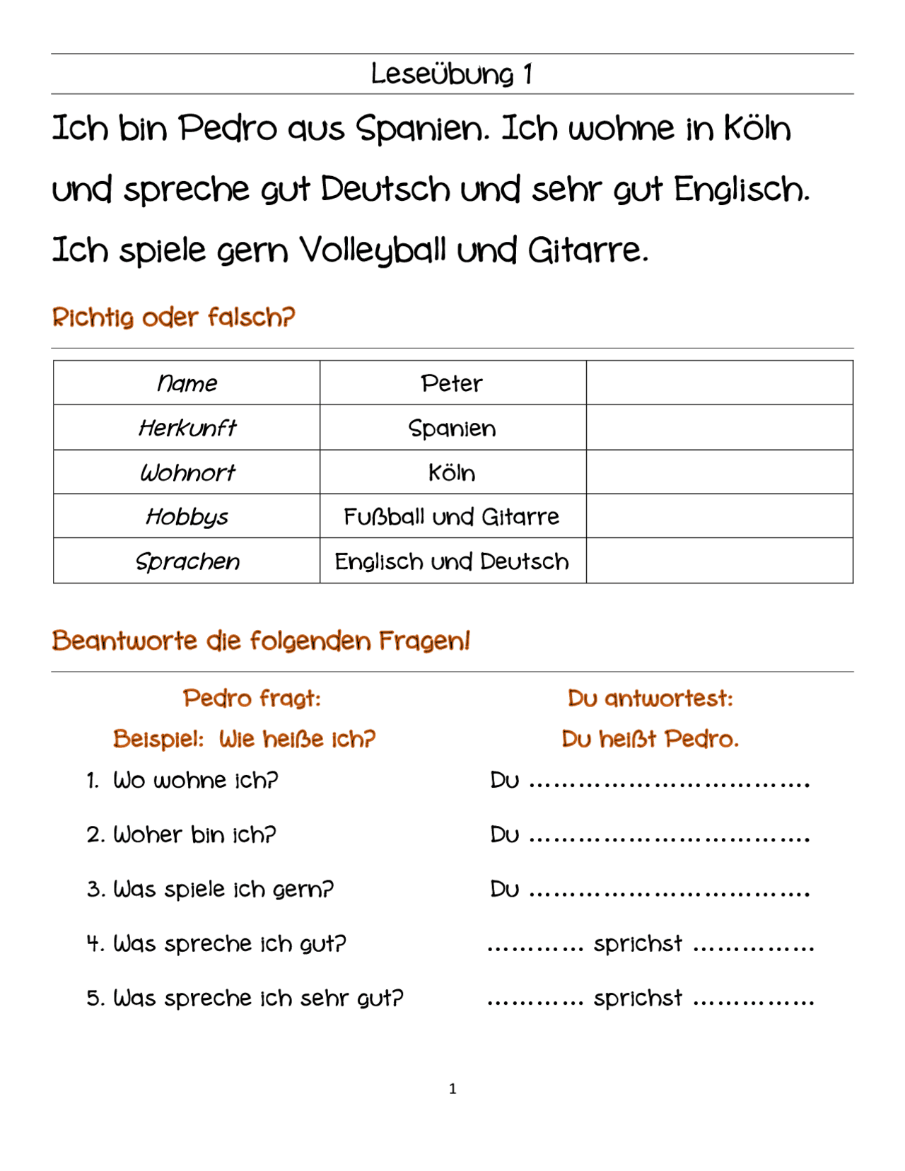 German Reading Comprehension Worksheets Pdf