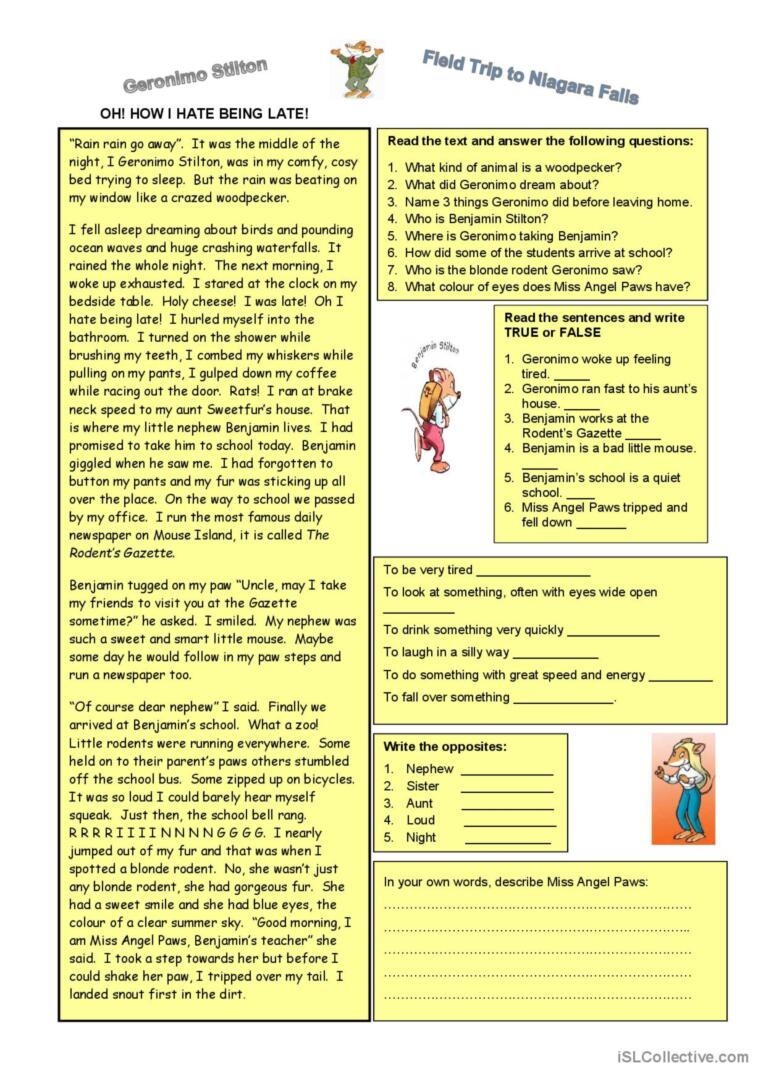 Geronimo Stilton Reading For Detail English ESL Worksheets Pdf Doc