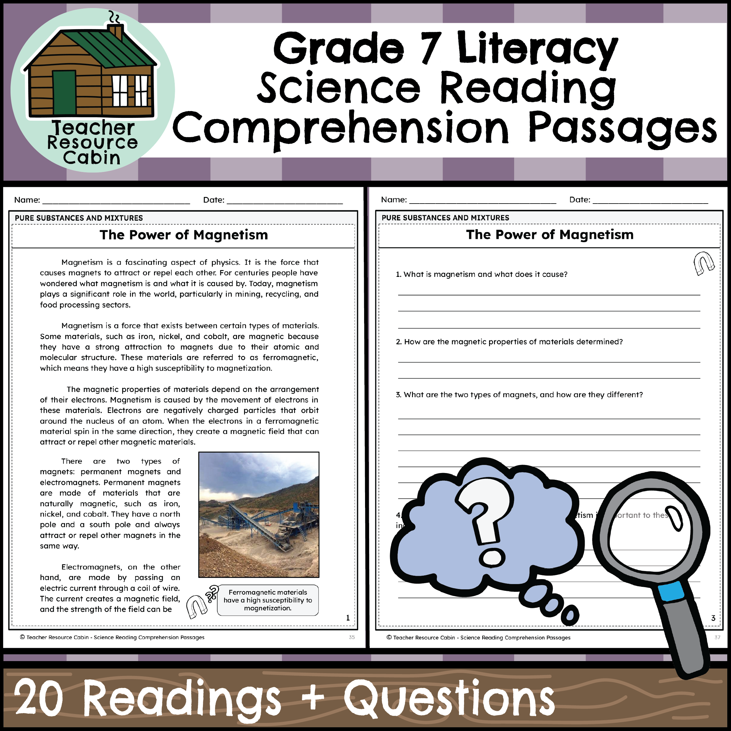 Grade 7 Science Reading Comprehension Passages And Questions Teacher Resource Cabin