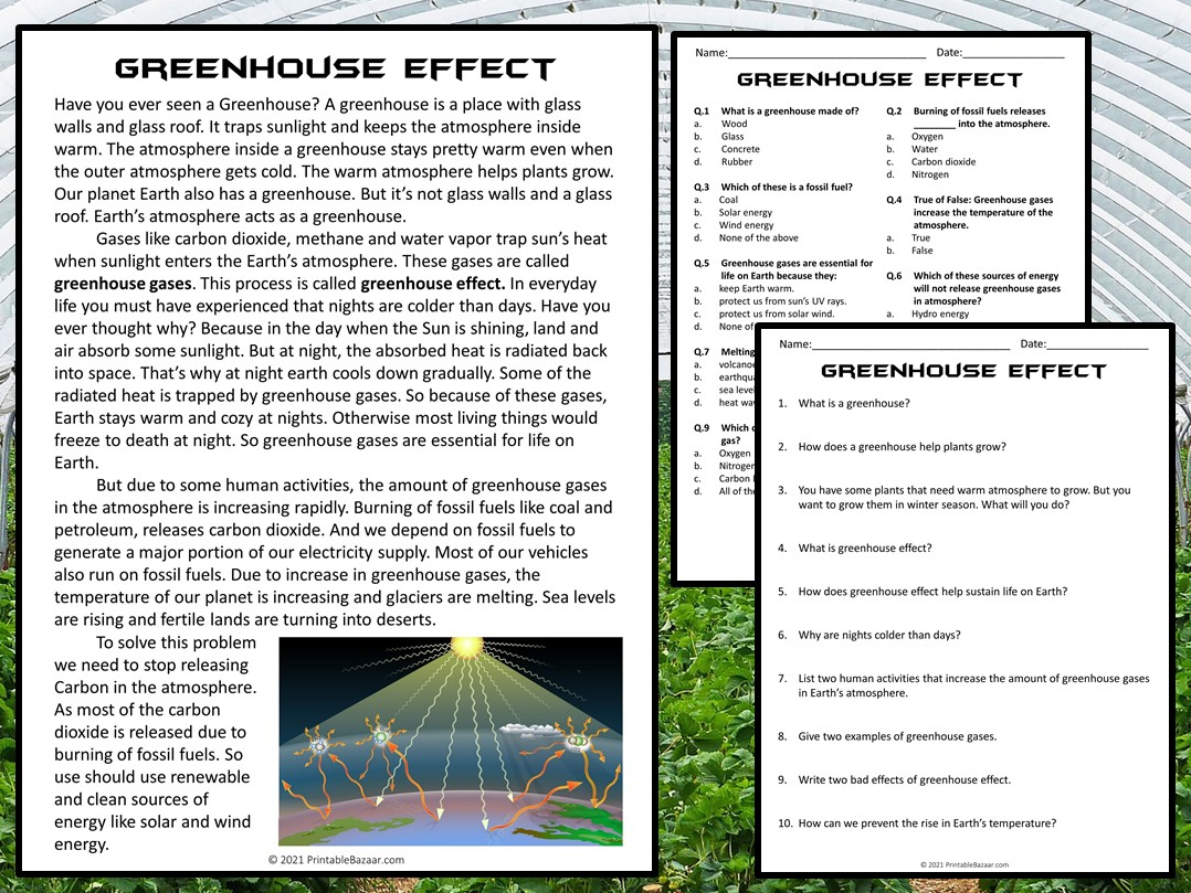 Greenhouse Effect Reading Comprehension Passage And Questions PDF Teaching Resources