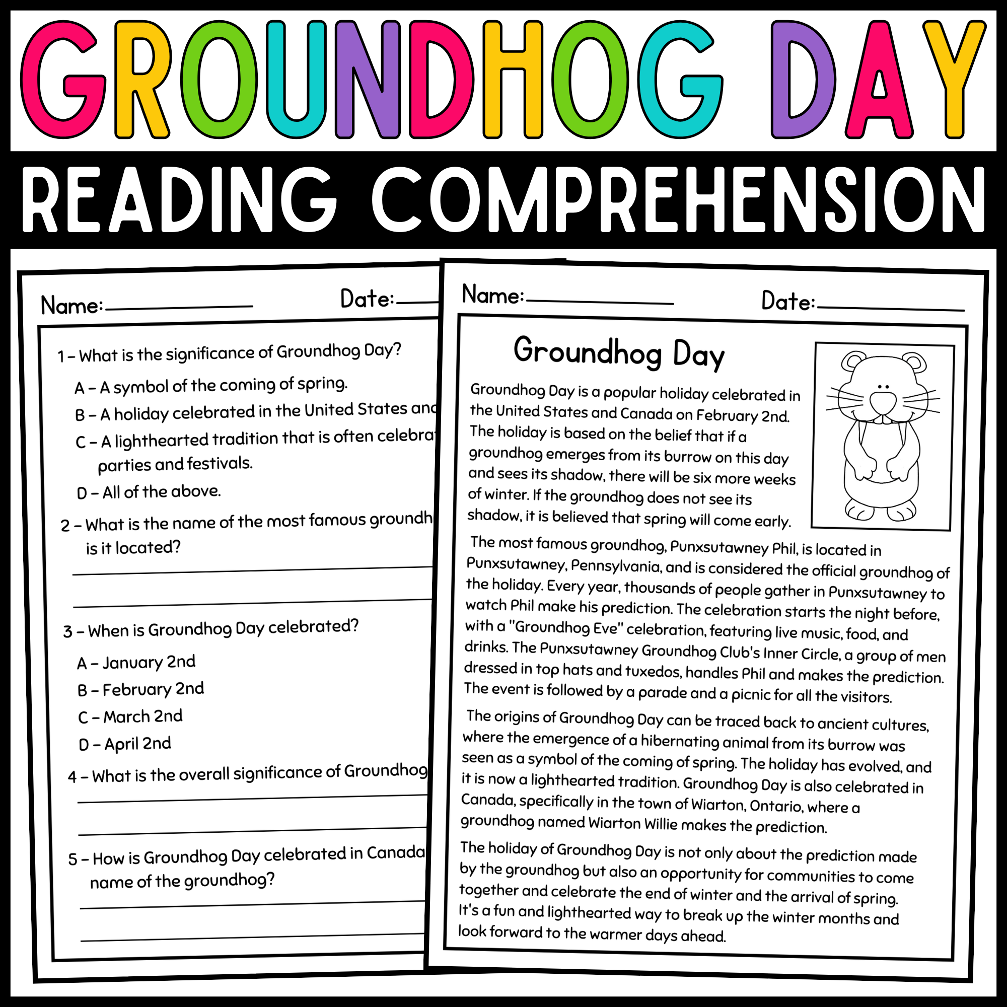 Groundhog Day Reading Comprehension Passage And Questions Groundhog Day Activities Made By Teachers Groundhog Day Reading Comprehension Passage And Questions Groundhog Day Activities Made By Teachers