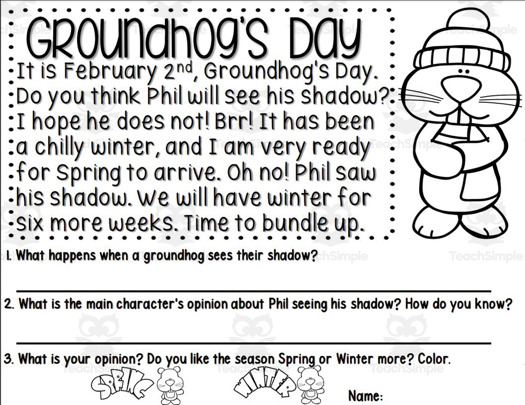 Groundhog s Day Reading Comprehension By Teach Simple