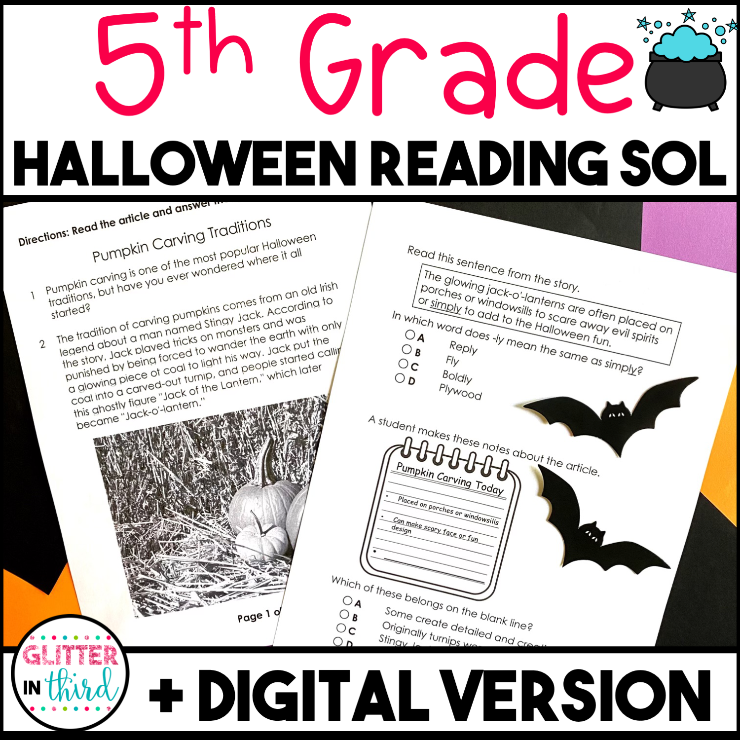 Halloween 5th Grade Reading SOL Passage Review Glitter In Third