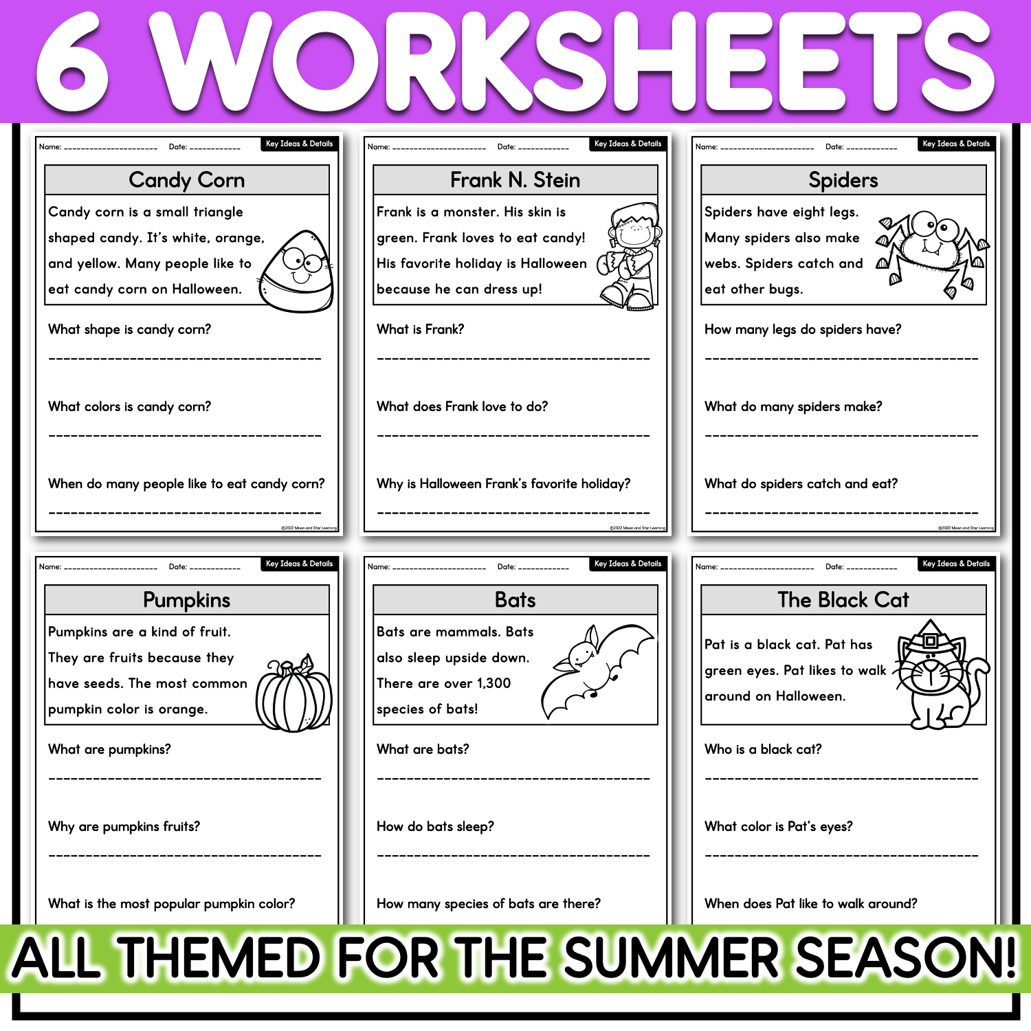 Halloween Themed Reading Comprehension Kindergarten First Grade Classful