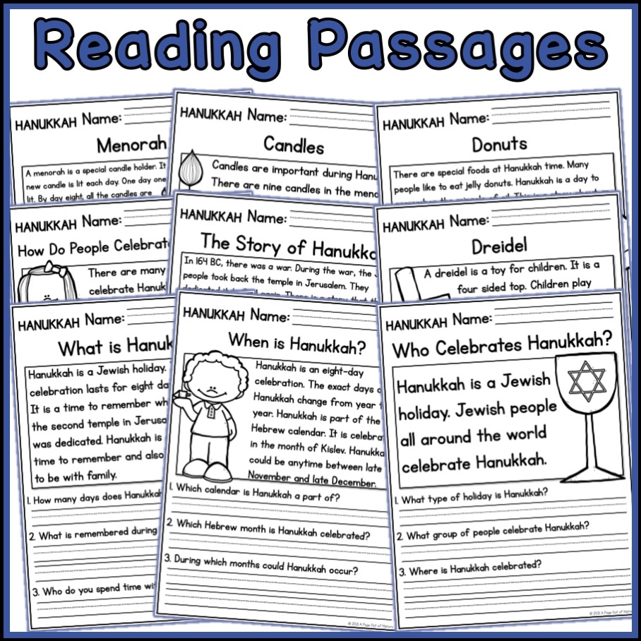 Hanukkah Reading Comprehension Worksheets