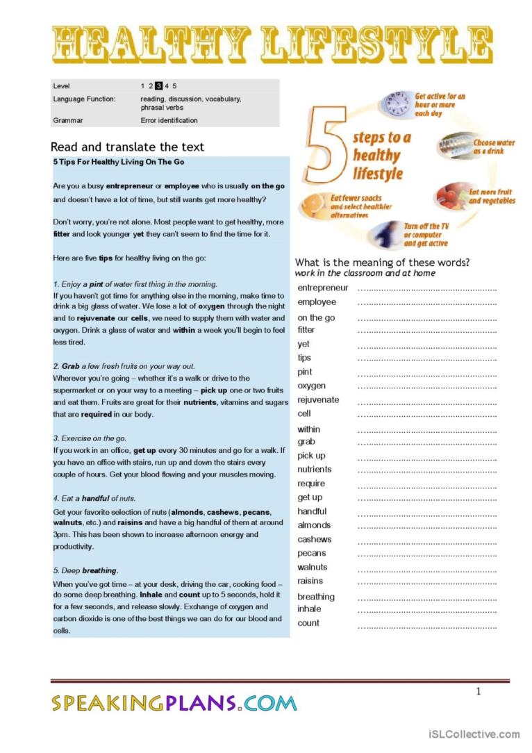 Esl Worksheets Healthy Lifestyle Reading Comprehension Esl Worksheets Healthy Lifestyle Reading Comprehension