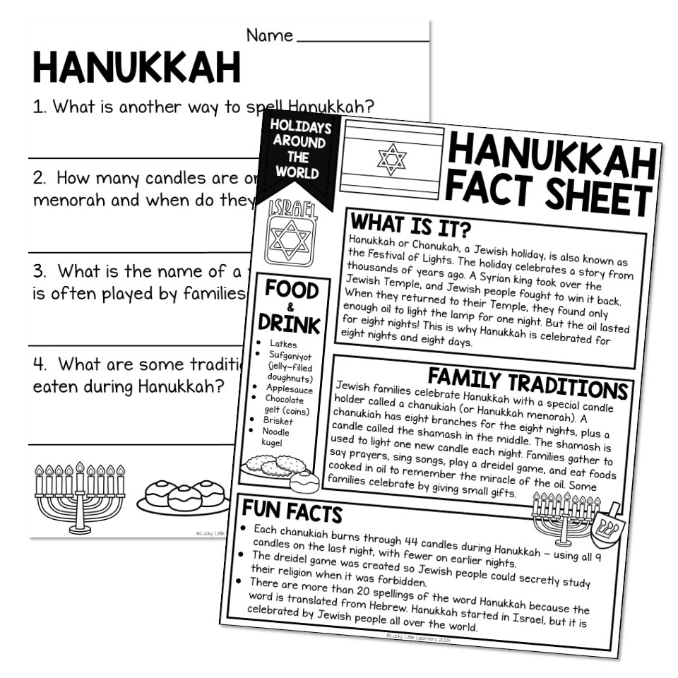 Holidays Around The World Hanukkah Reading Passage Lucky Little Learners