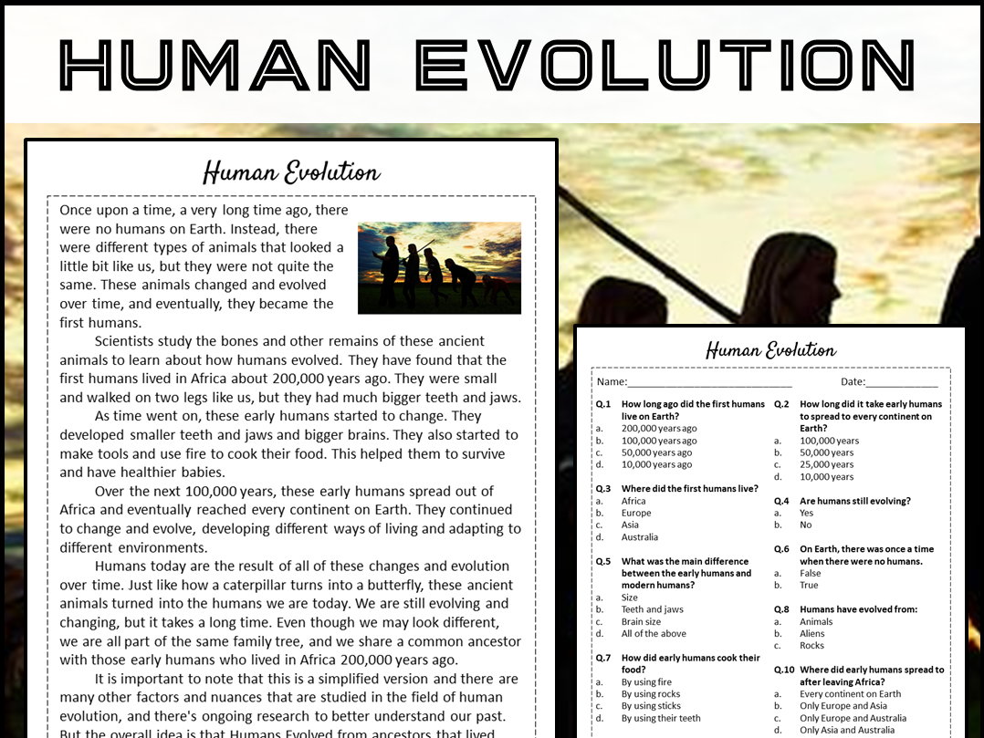 Human Evolution Reading Comprehension Passage And Questions PDF Teaching Resources