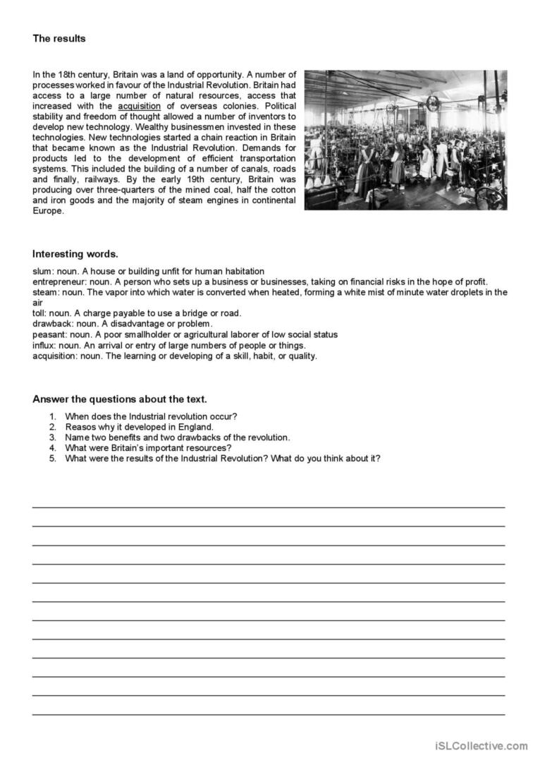 Industrial Revolution Social Studi English ESL Worksheets Pdf Doc