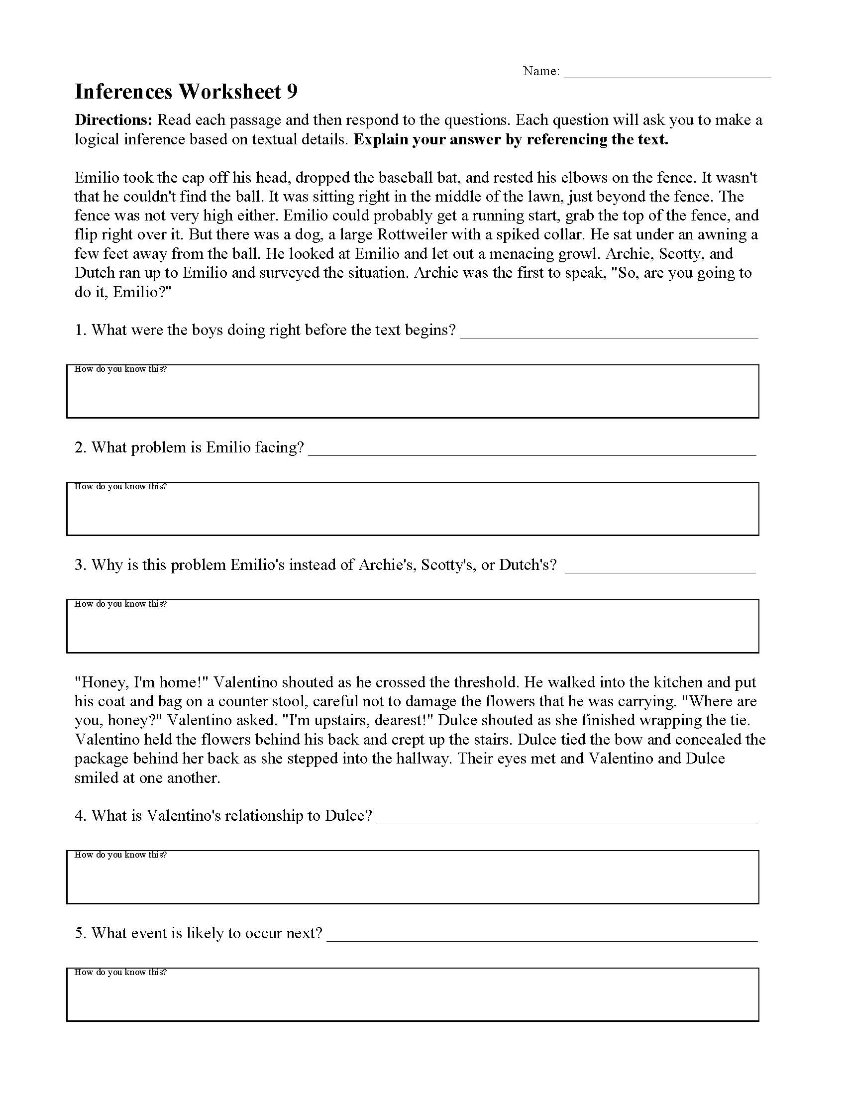 Inferences Worksheets Reading Activities