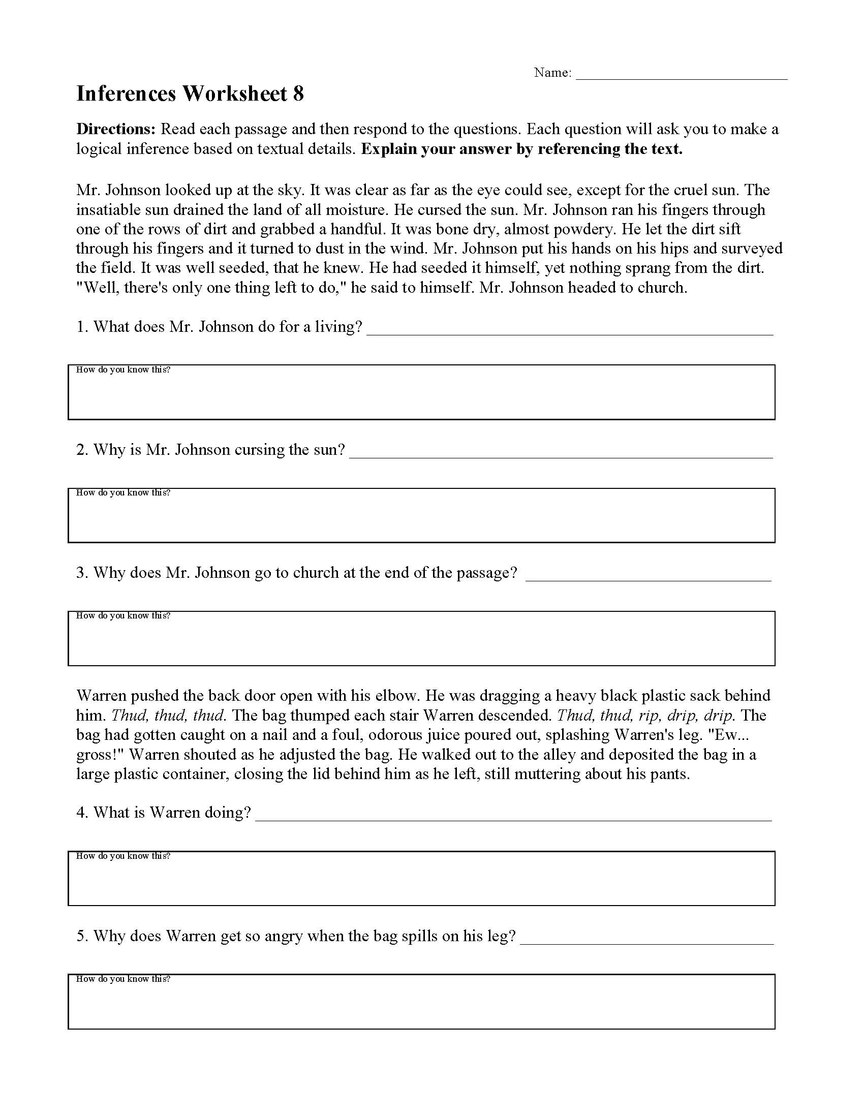 8Th Grade Reading Comprehension Practice Worksheets