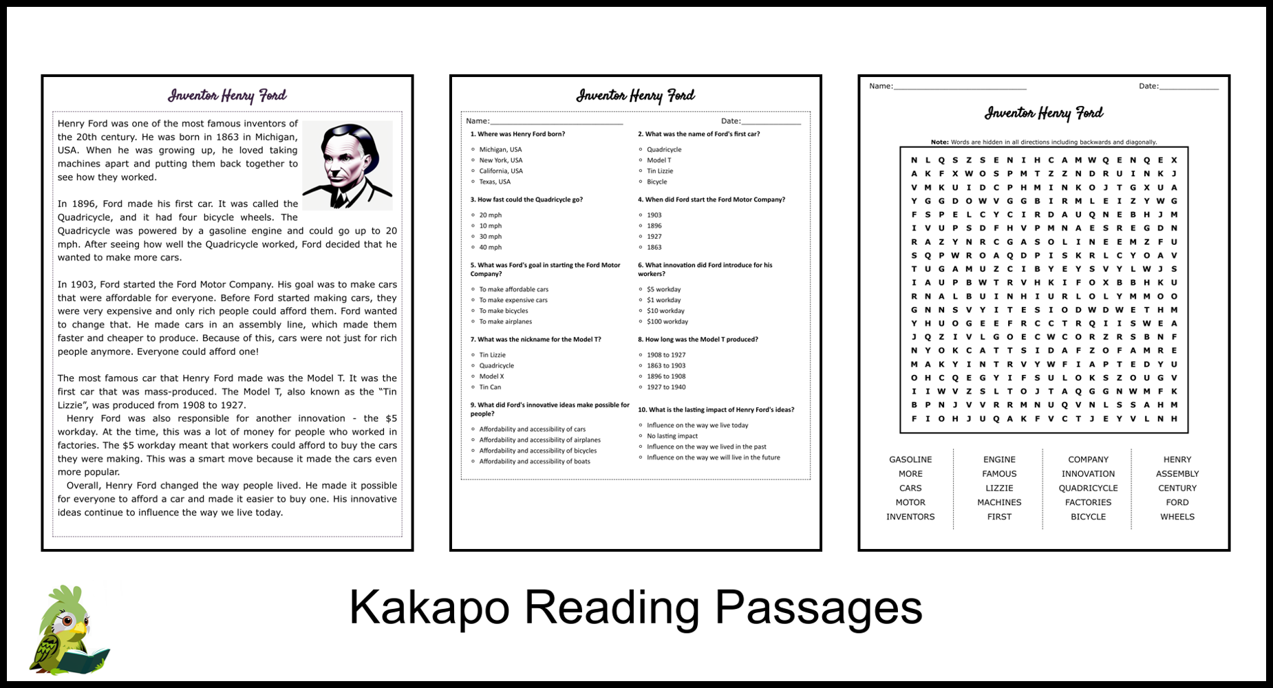 Henry Ford Reading Comprehension Worksheet Pdf