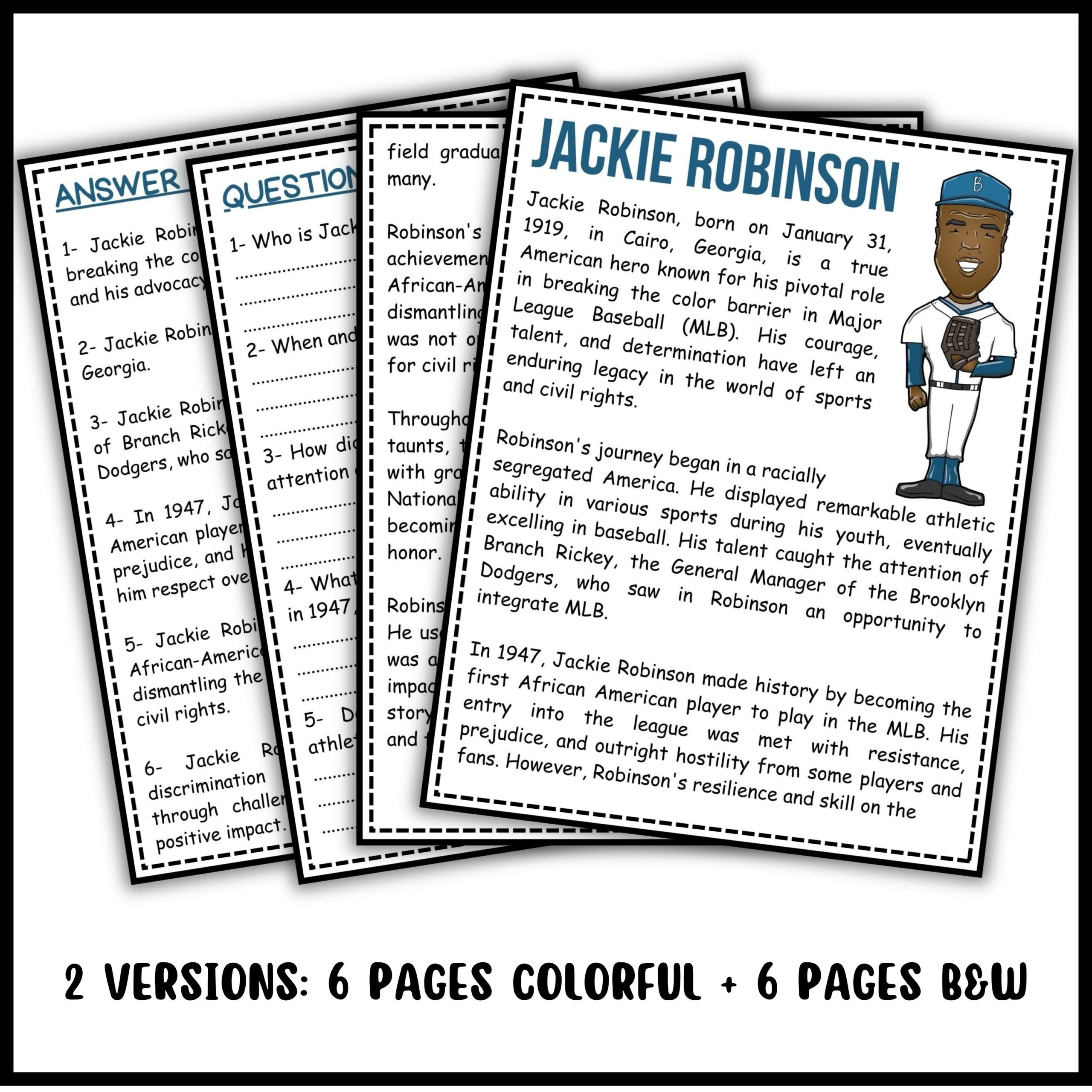 Free Jackie Robinson Reading Comprehension Worksheets