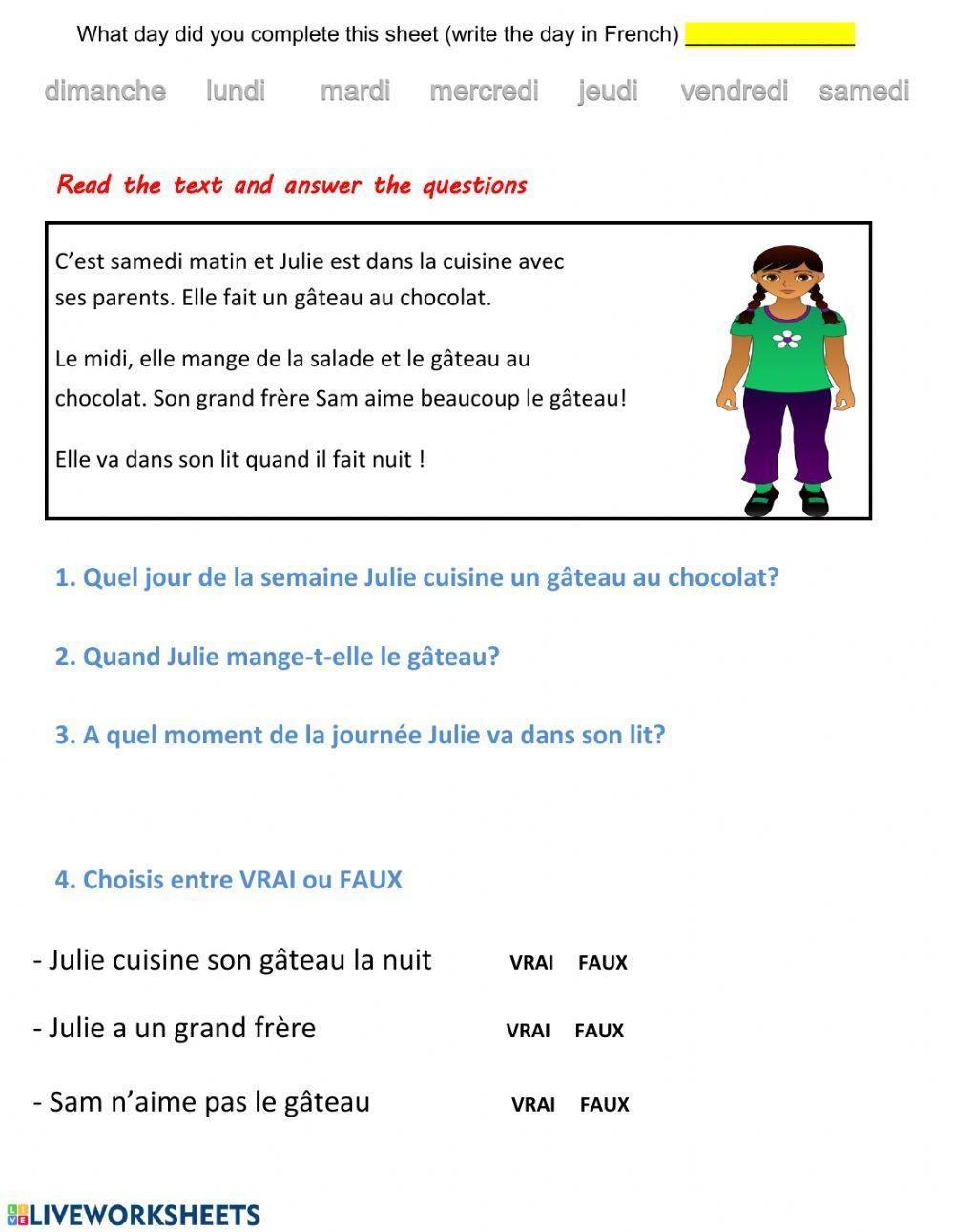 French Reading Comprehension Worksheets Grade 4 French Reading Comprehension Worksheets Grade 4