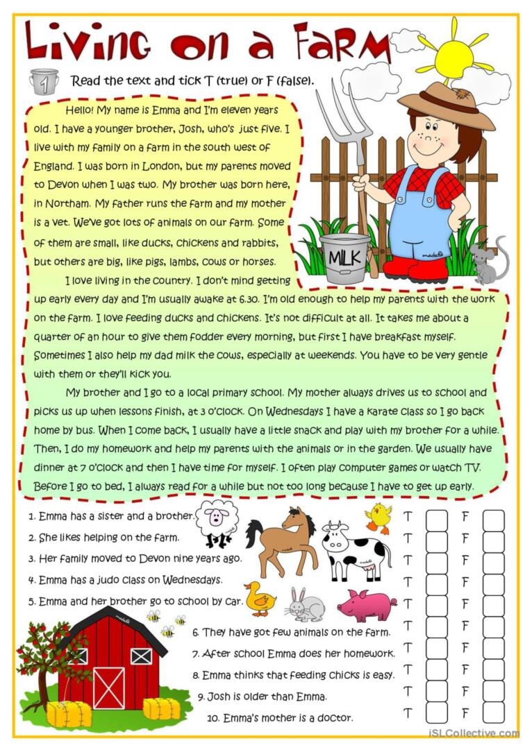 Living On A Farm Reading Reading F English ESL Worksheets Pdf Doc