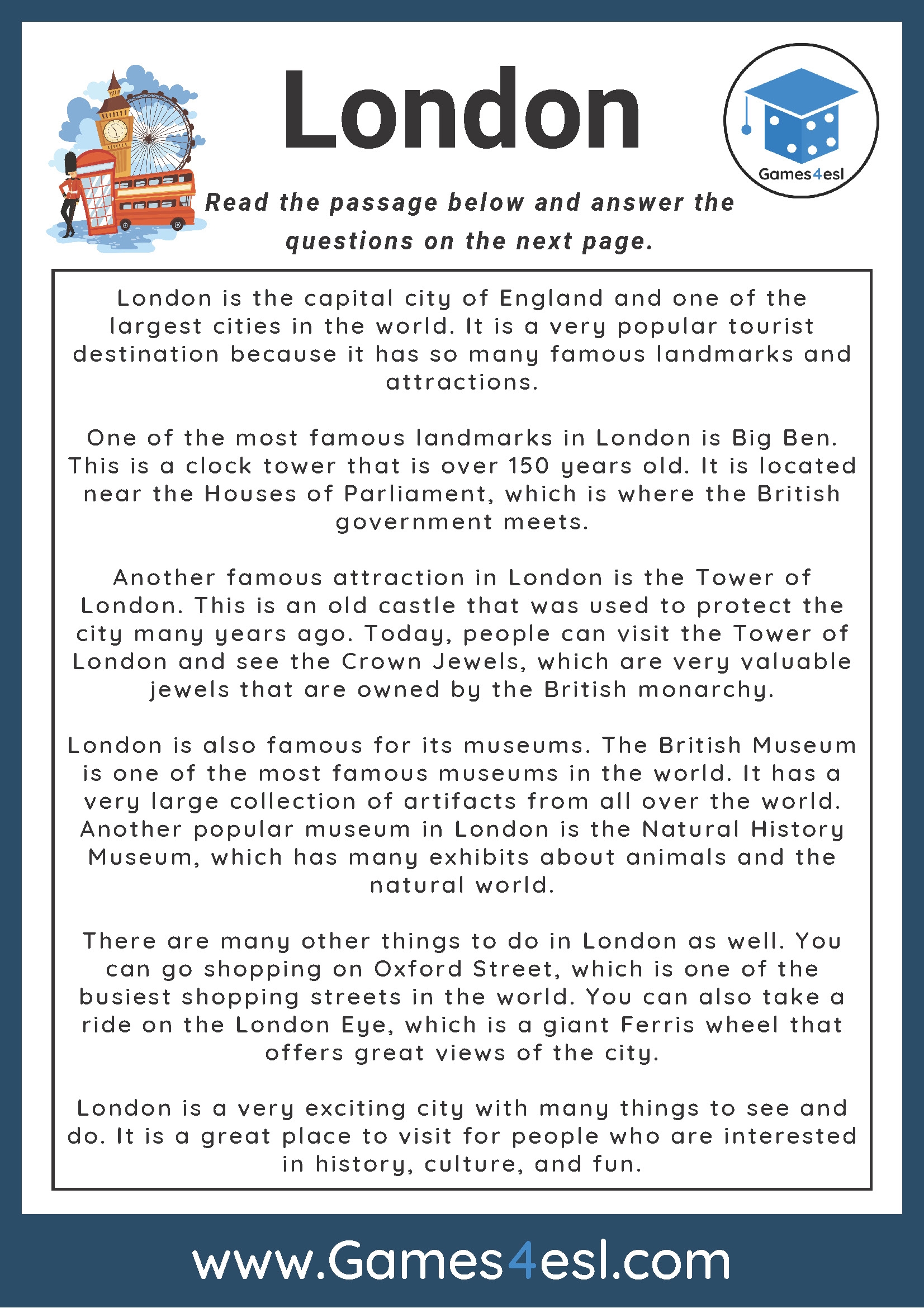 Free Reading Comprehension Worksheets Esl Students