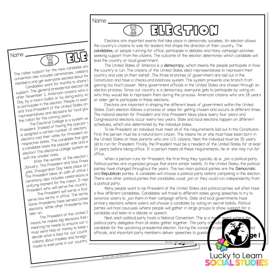 Election Reading Comprehension Worksheet